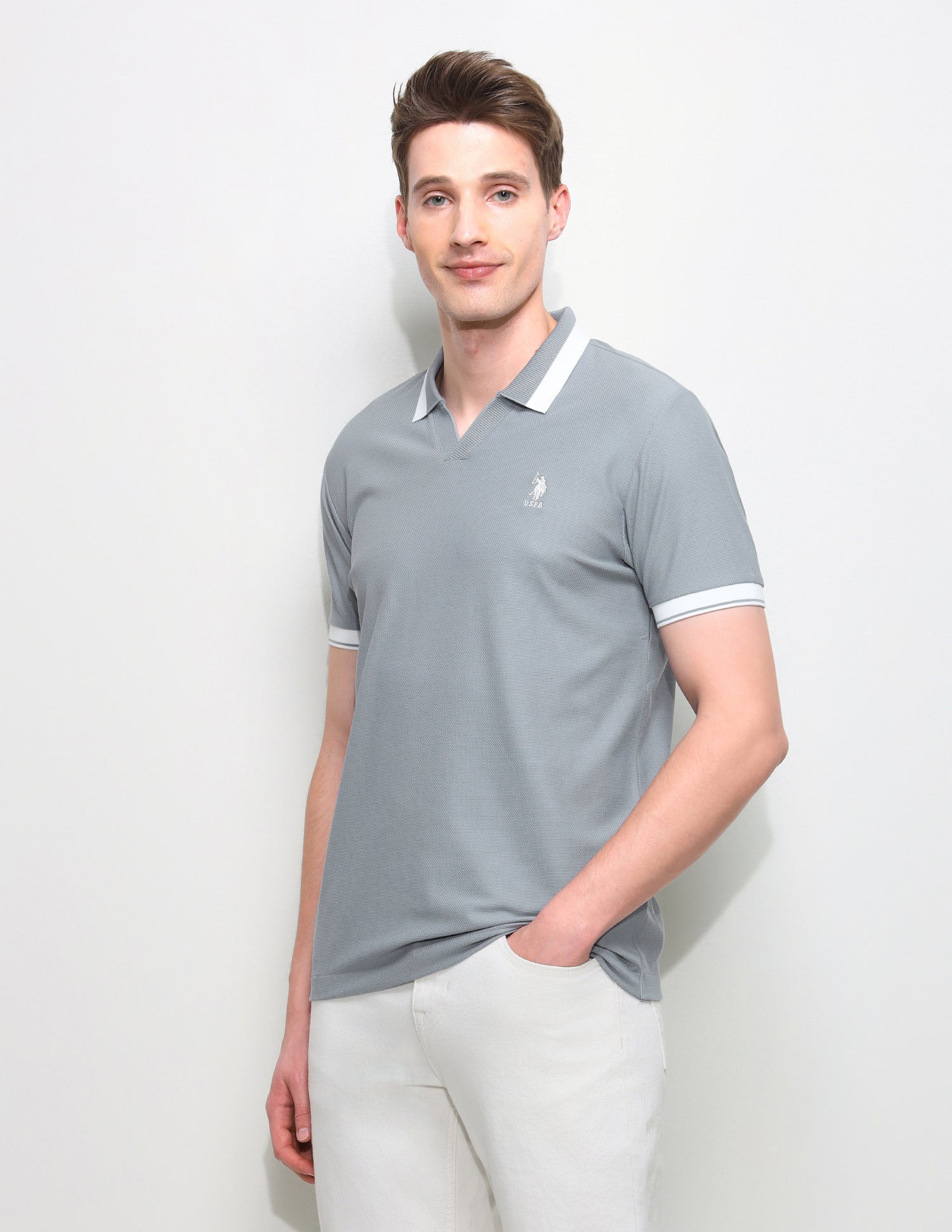 Solid Slim Fit Polo Shirt Grey - U.S. Polo Assn. India | Large