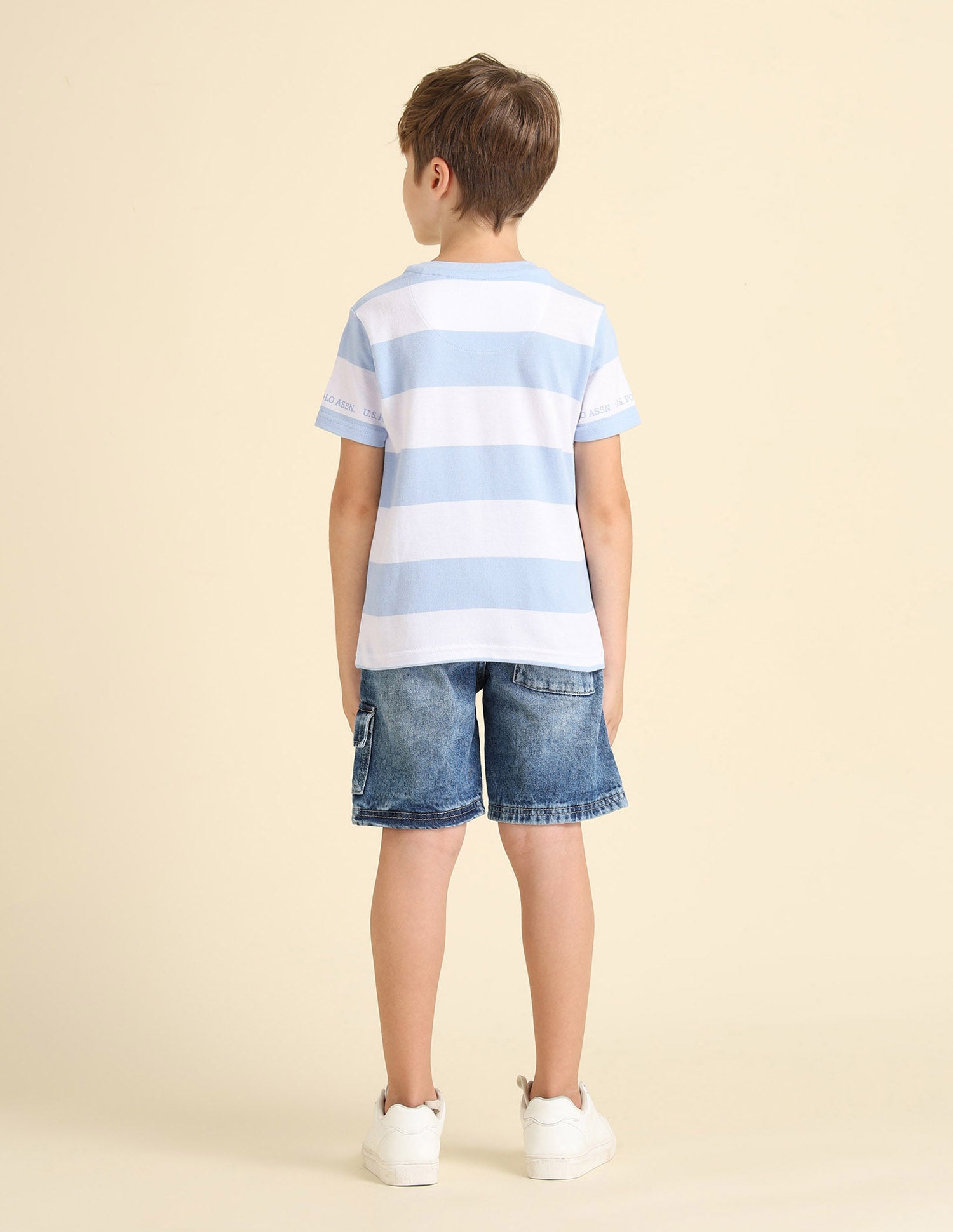 Boys Horizontal Striped Regular Fit T-Shirt Light Blue - U.S. POLO ASSN. | Large