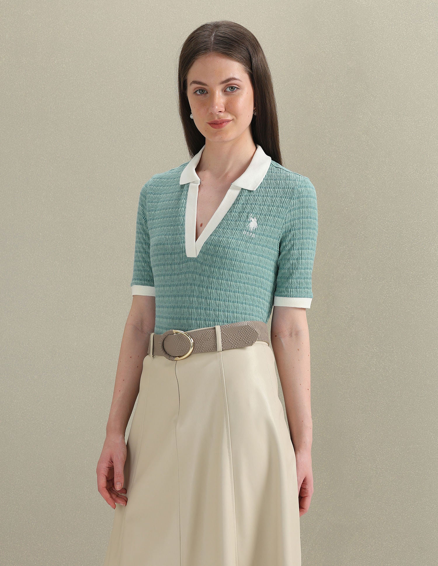 Open Placket Textured Polo Shirt Teal - U.S. POLO ASSN. | Large