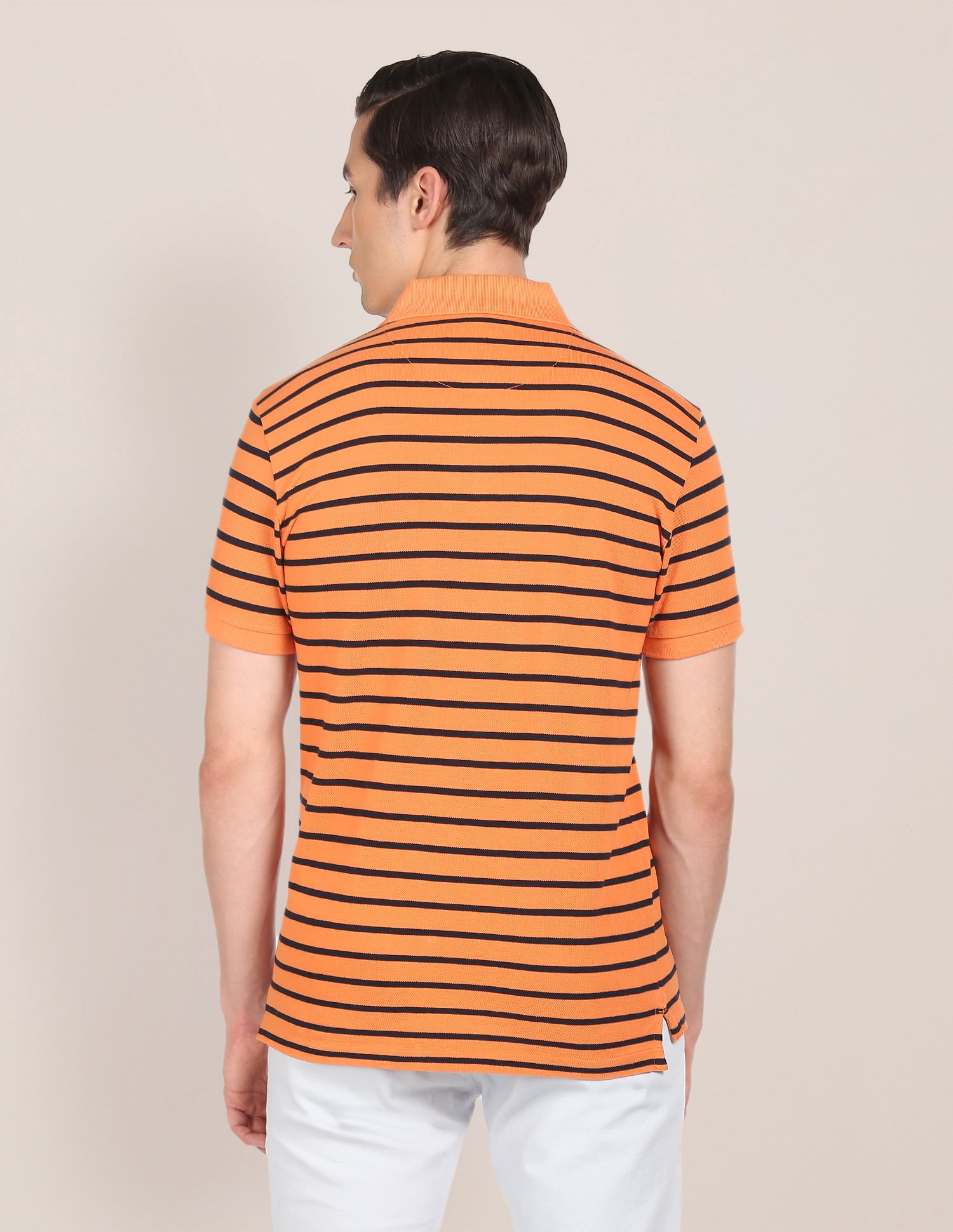 Ribbed Collar Horizontal Stripe Polo Shirt Orange - U.S. Polo Assn. India | Large