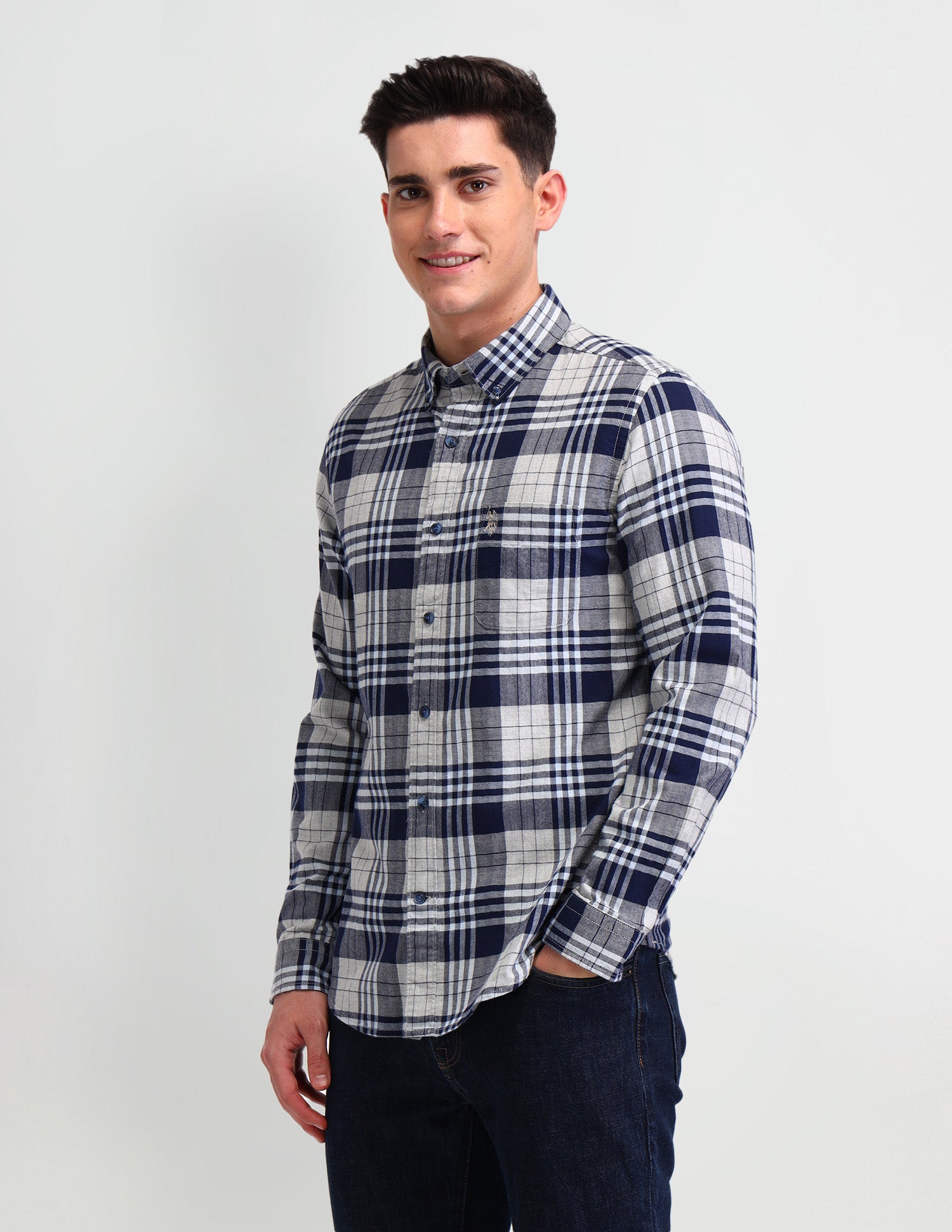Tartan Checked Corduroy Shirt Blue - U.S. Polo Assn. India | Large
