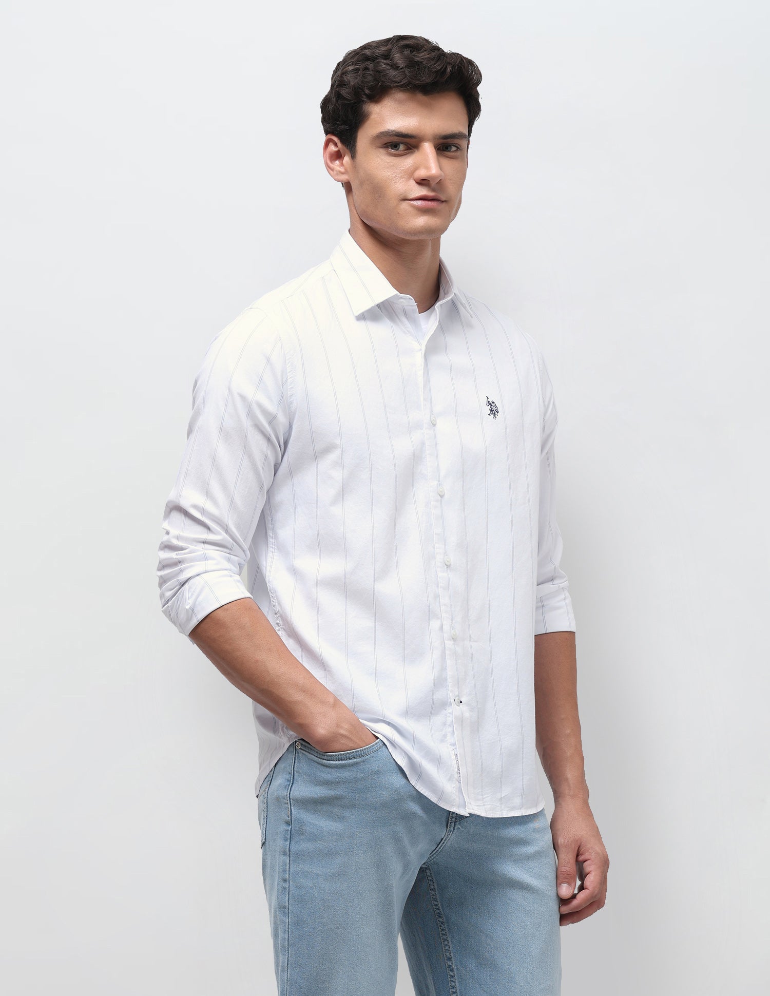 Vertical Striped Regular Fit Shirt White - U.S. Polo Assn. India | Large
