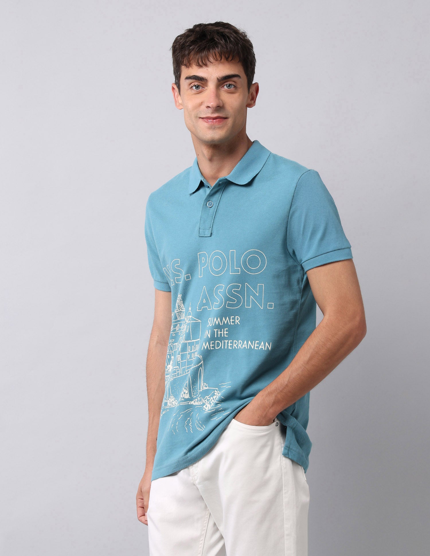 Graphic Printed Muscle Fit Polo Shirt Light Blue - U.S. POLO ASSN. | Large