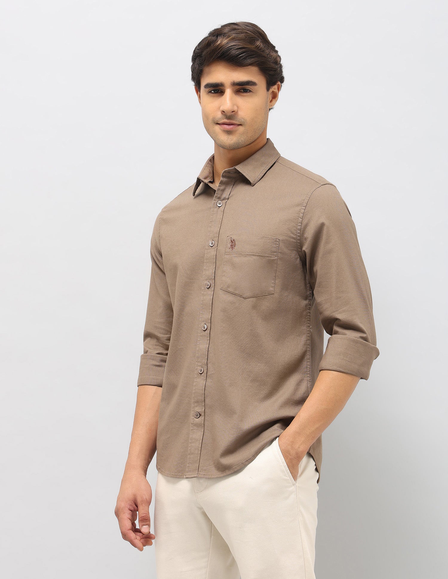 Solid Tailored Fit Shirt Brown - U.S. Polo Assn. India | Large