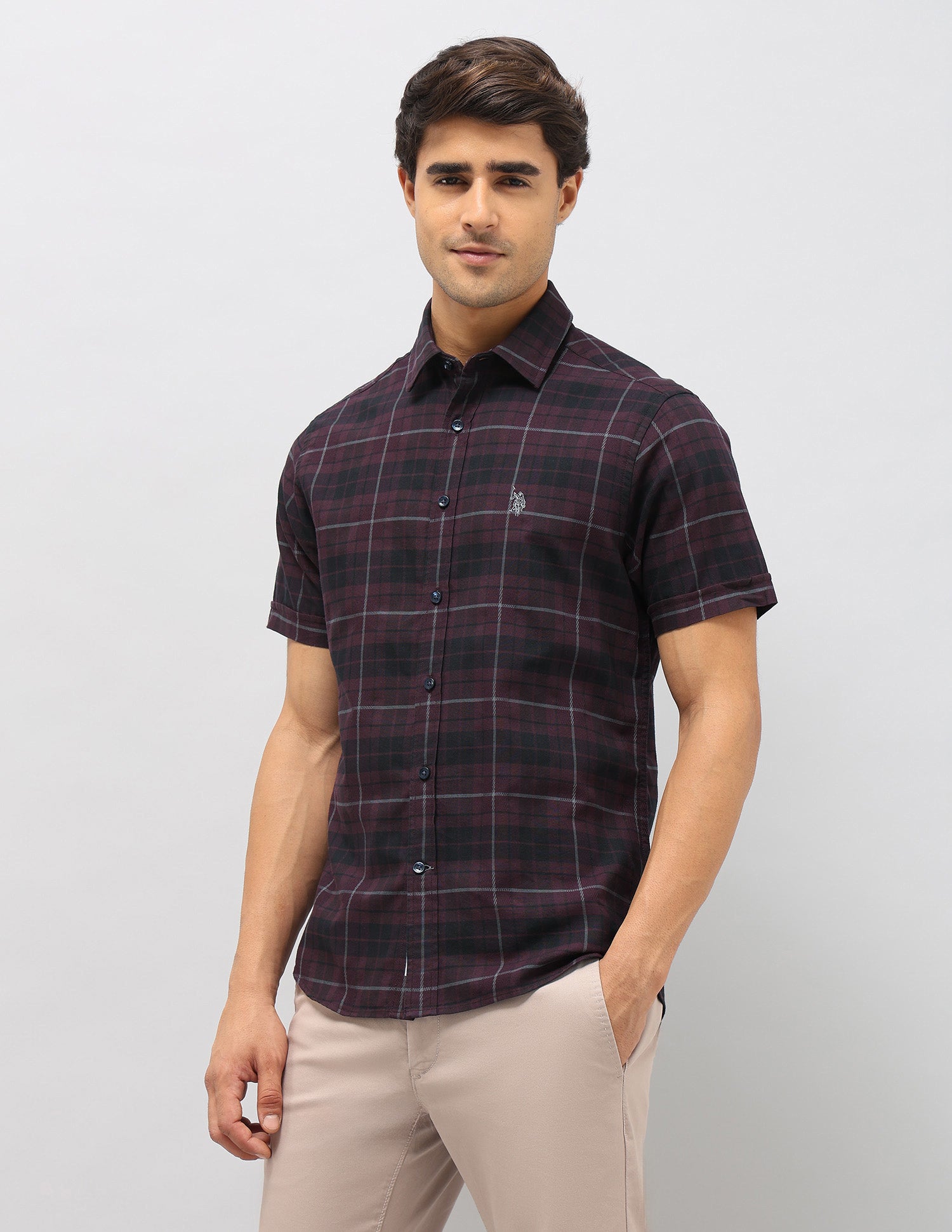 Plaid Checked Dobby Shirt Wine - U.S. Polo Assn. India | Large