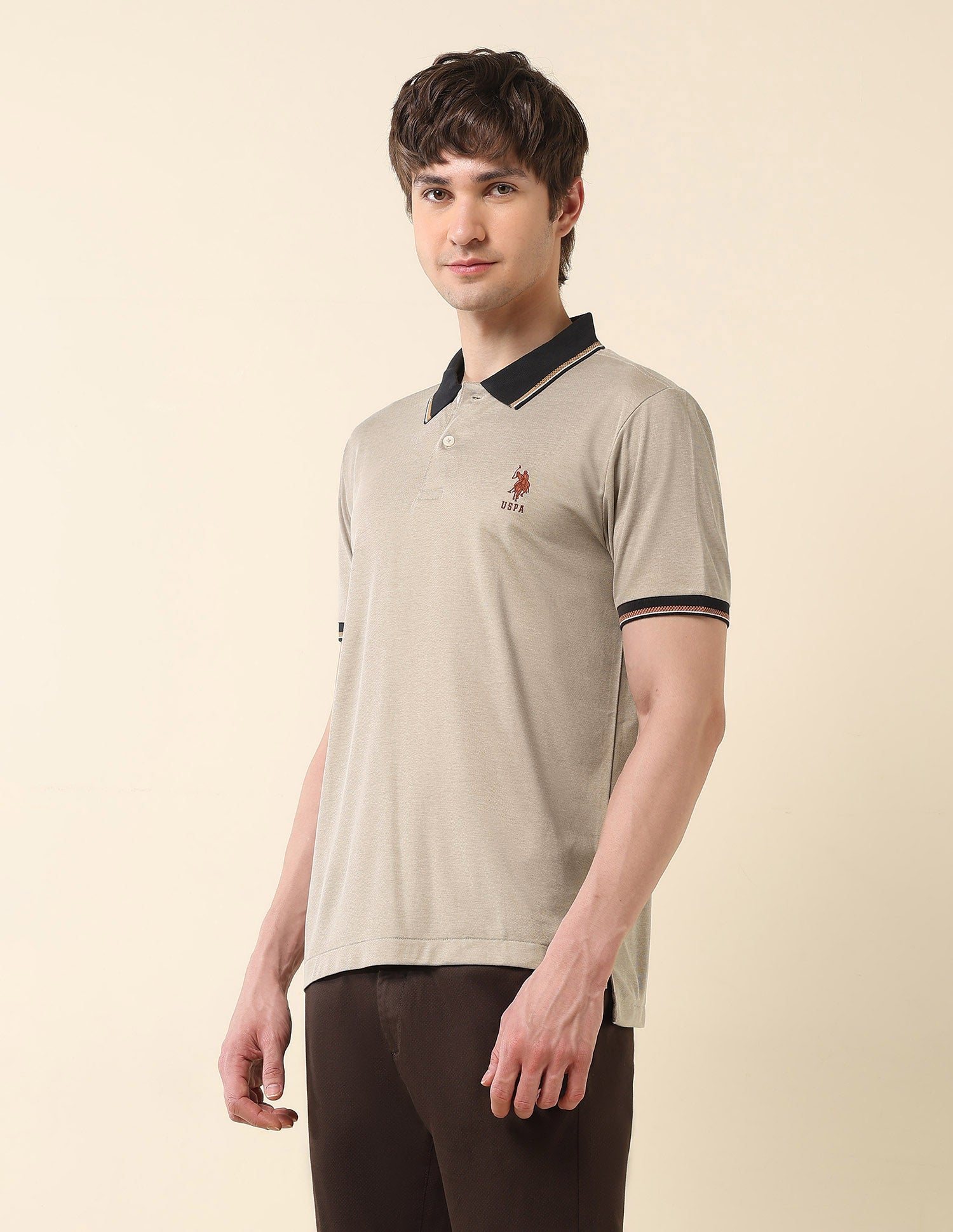 Solid Slim Fit Varsity Polo Shirt Brown - U.S. Polo Assn. India | Large