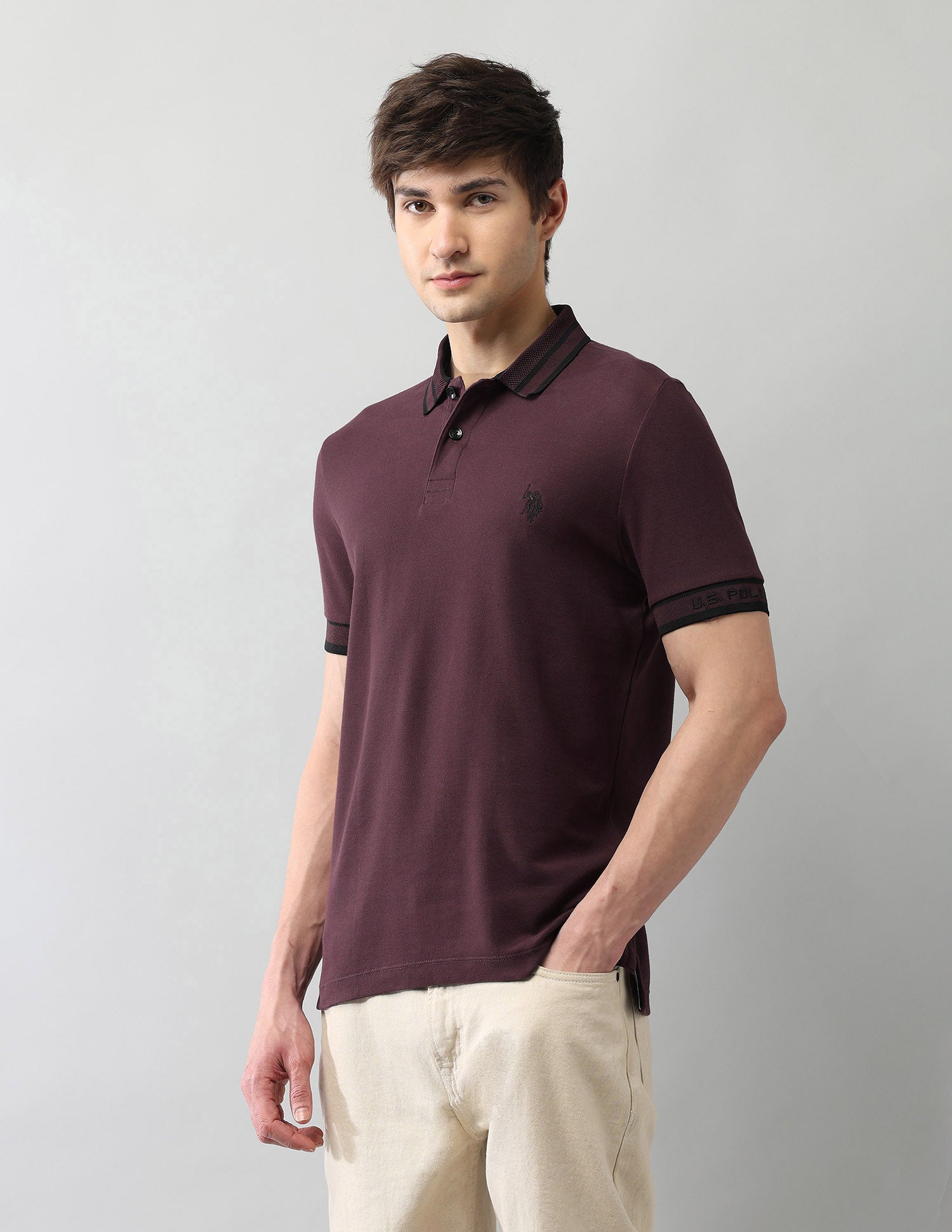 Solid Pure Cotton Black Label Polo Shirt Burgundy - U.S. Polo Assn. India | Large