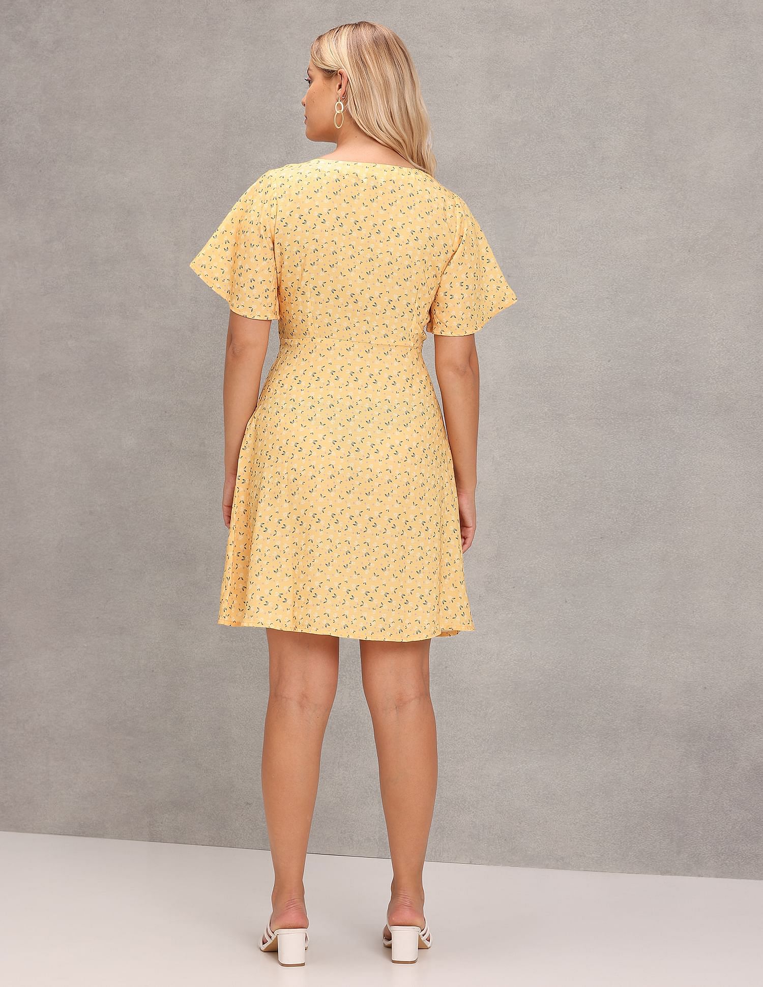 Floral Print Fit And Flare Dress Light Yellow - U.S. Polo Assn. India | Large