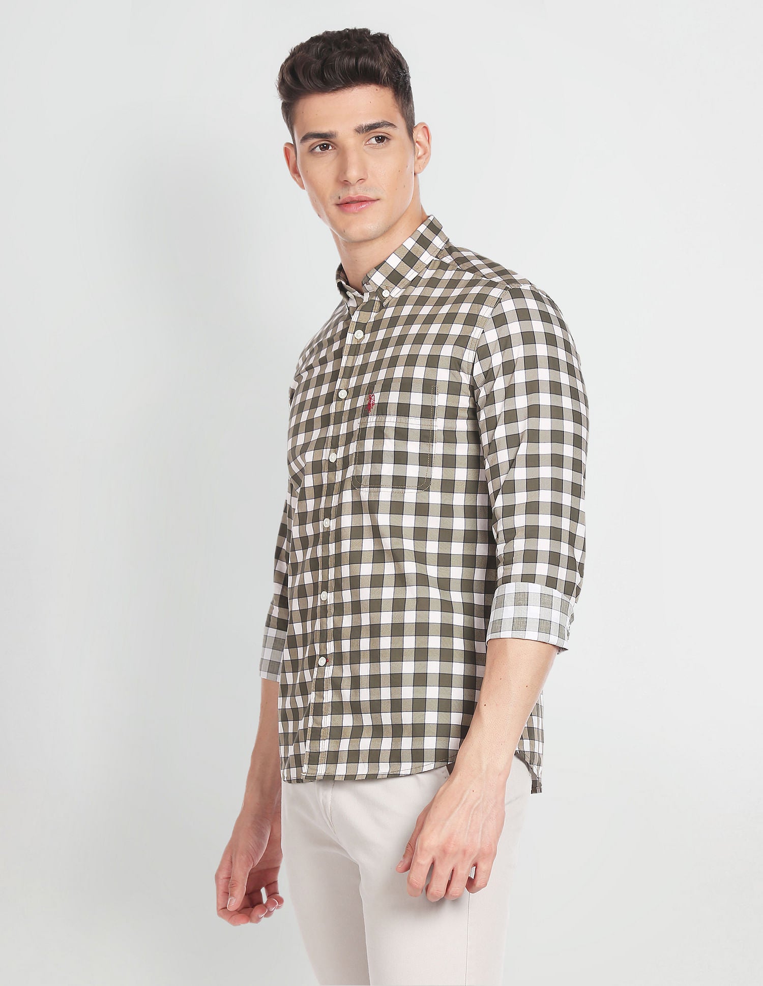 Gingham Slim Shirt Khaki - U.S. Polo Assn. India | Large