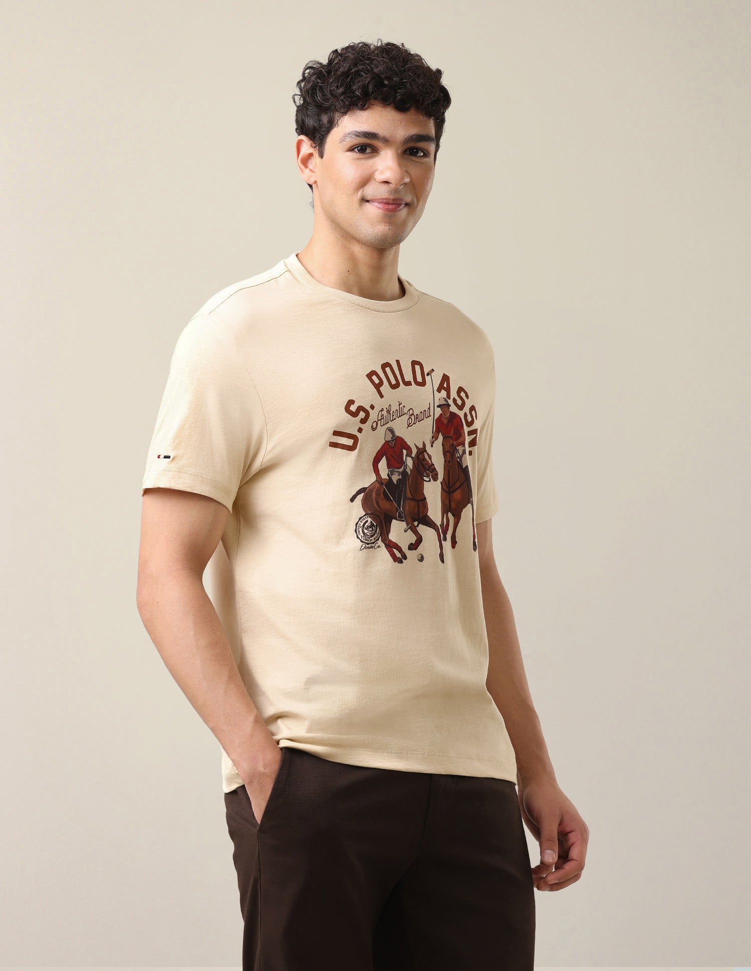 Graphic Brand Printed Slim Fit T-Shirt Beige - U.S. Polo Assn. India | Large