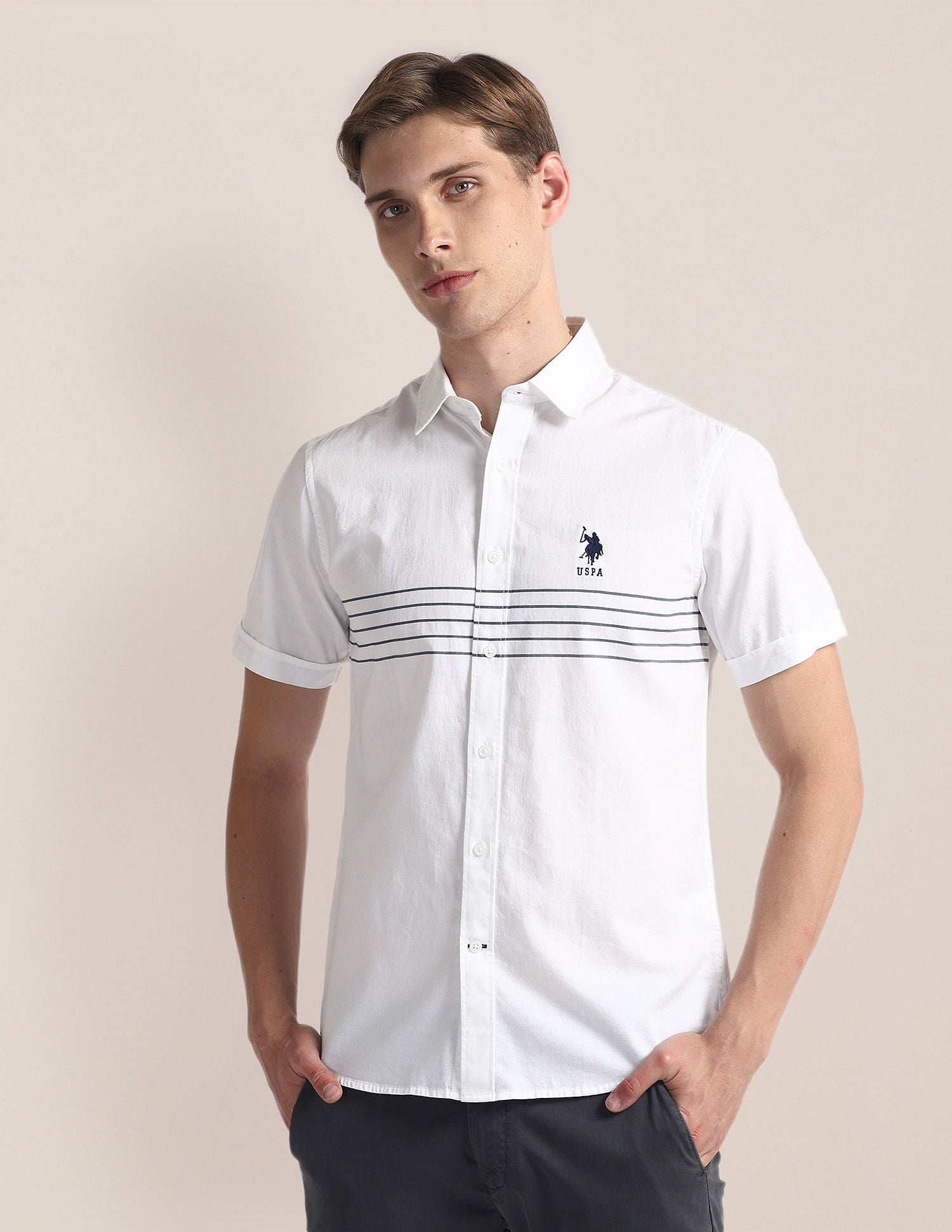 Horizontal Stripe Twill Shirt White - U.S. POLO ASSN. | Large