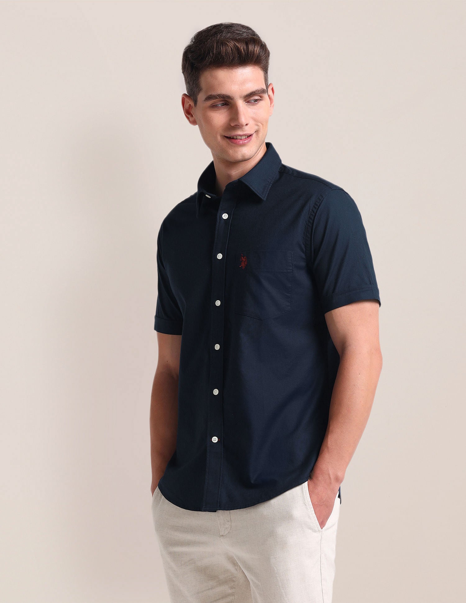 Tailored Regular Fit Cotton Stretch Shirt Navy - U.S. POLO ASSN. | Large