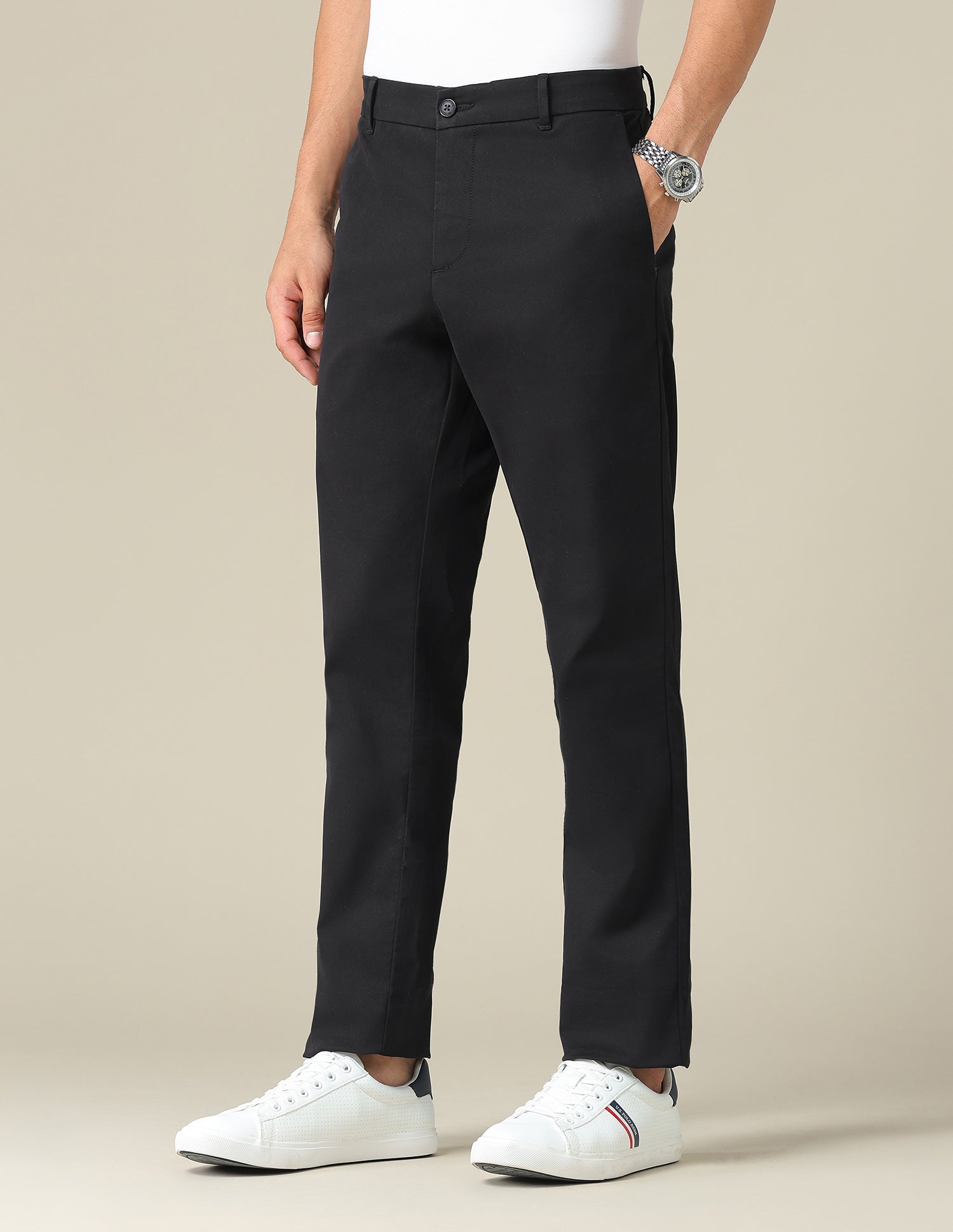 Denver Slim Fit Dobby Trousers Black - U.S. POLO ASSN. | Large