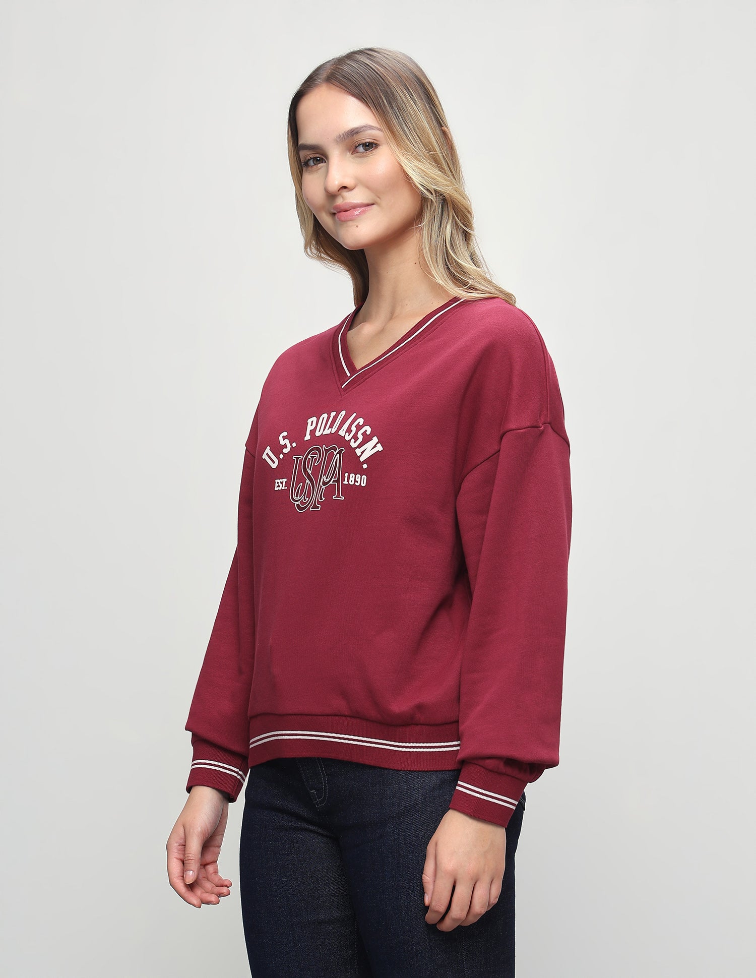 Brand Embossed Oversized Fit Sweatshirt Red - U.S. Polo Assn. India | Large