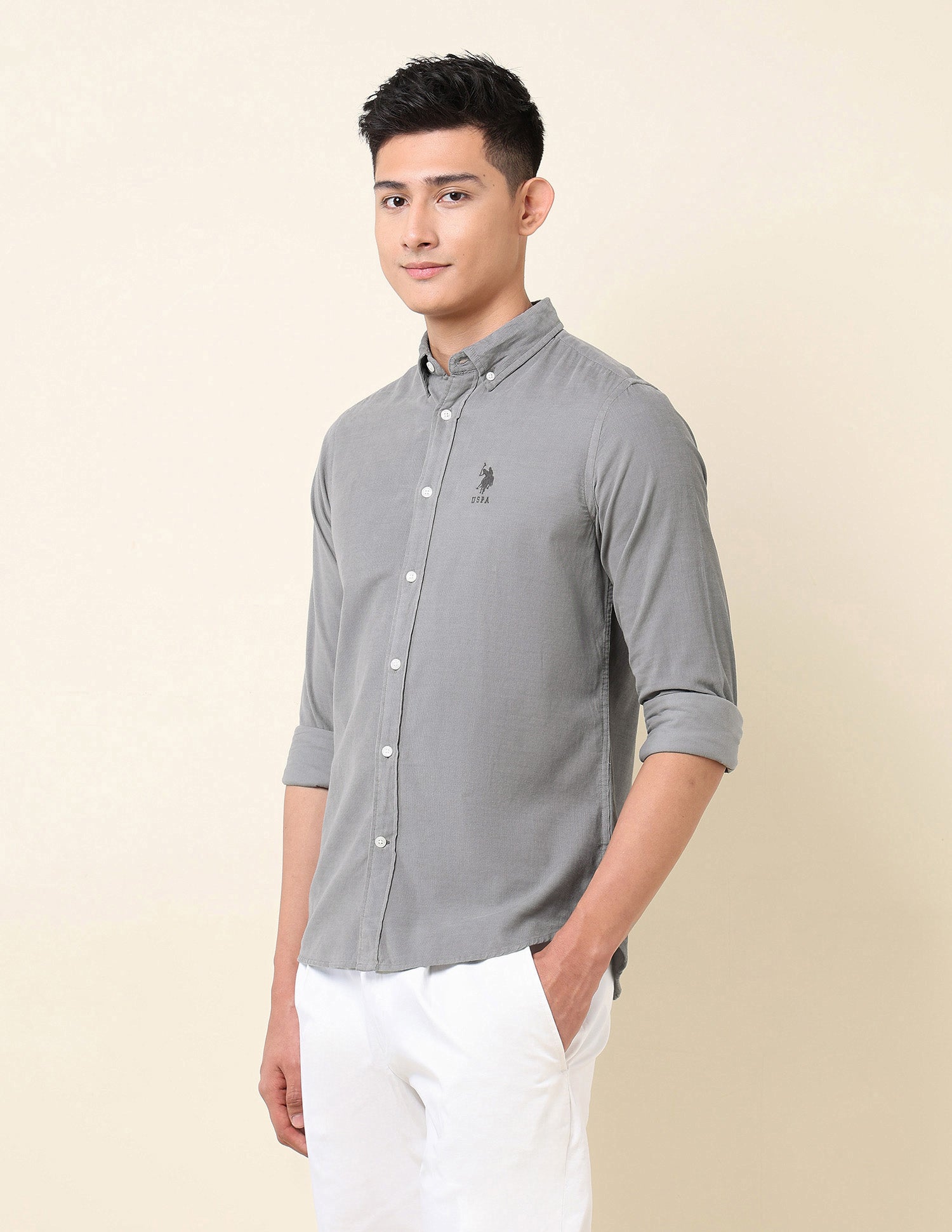 Tailored Fit Corduroy Shirt Grey - U.S. Polo Assn. India | Large