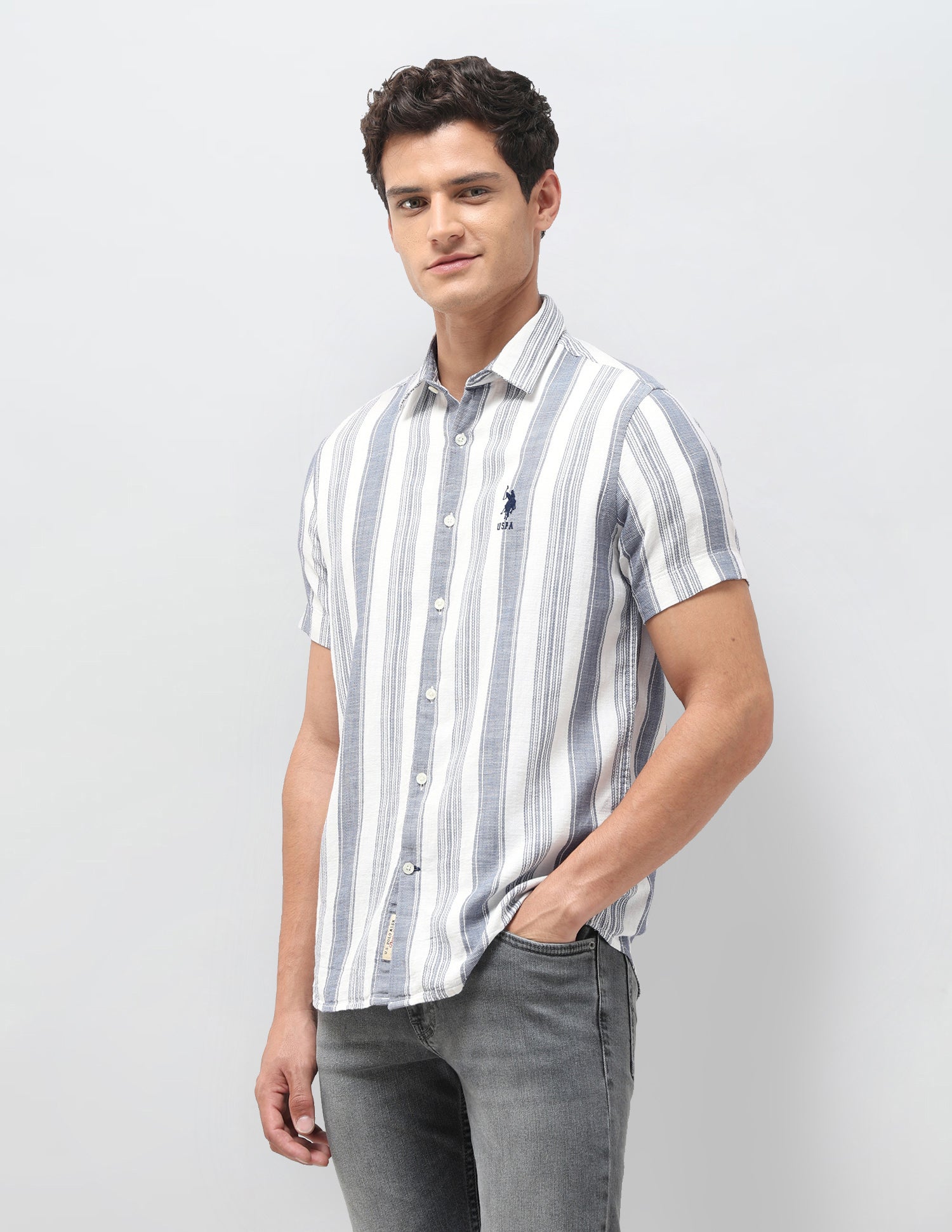 Dobby Vertical Striped Shirt Navy - U.S. Polo Assn. India | Large