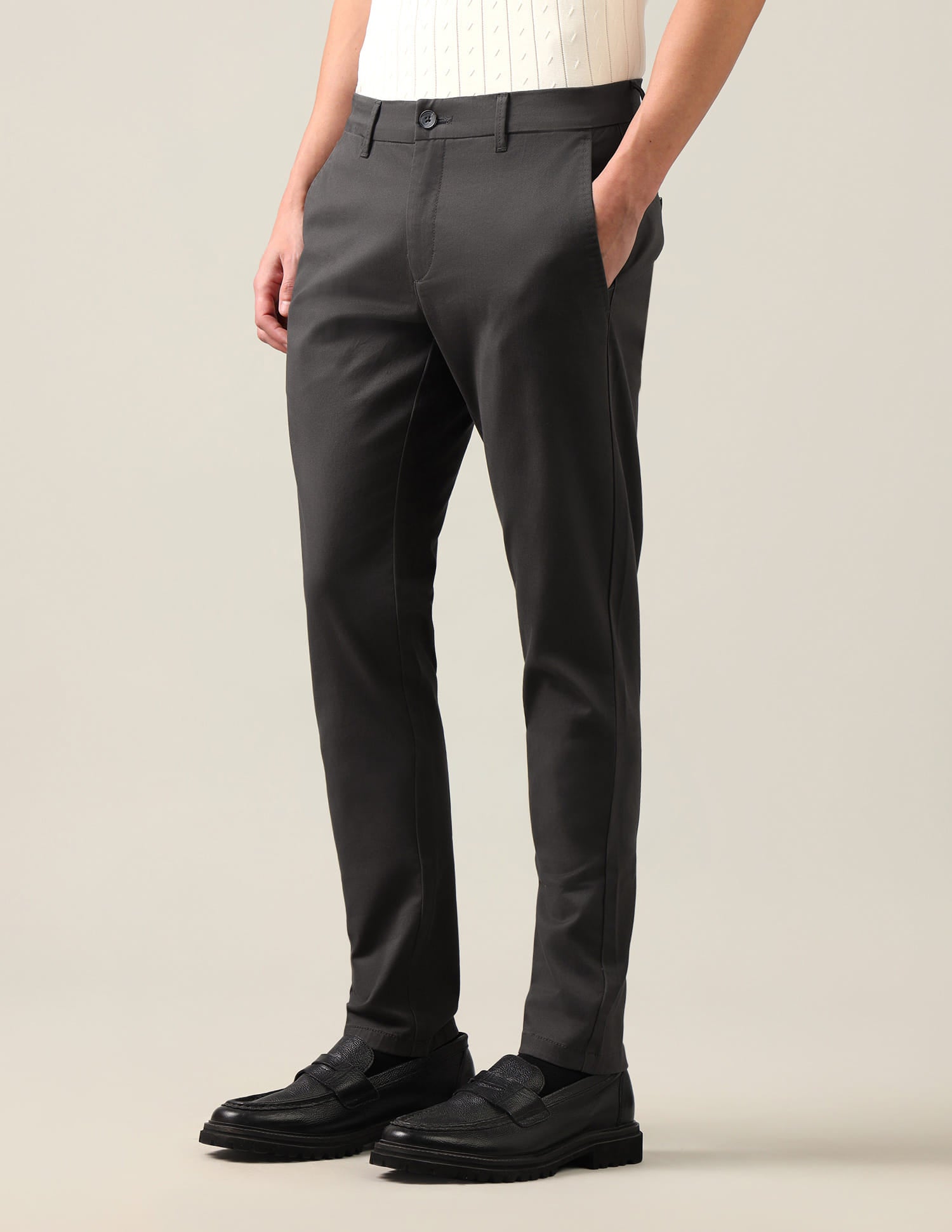 Austin Slim Fit Twill Trousers Grey - U.S. Polo Assn. India | Large
