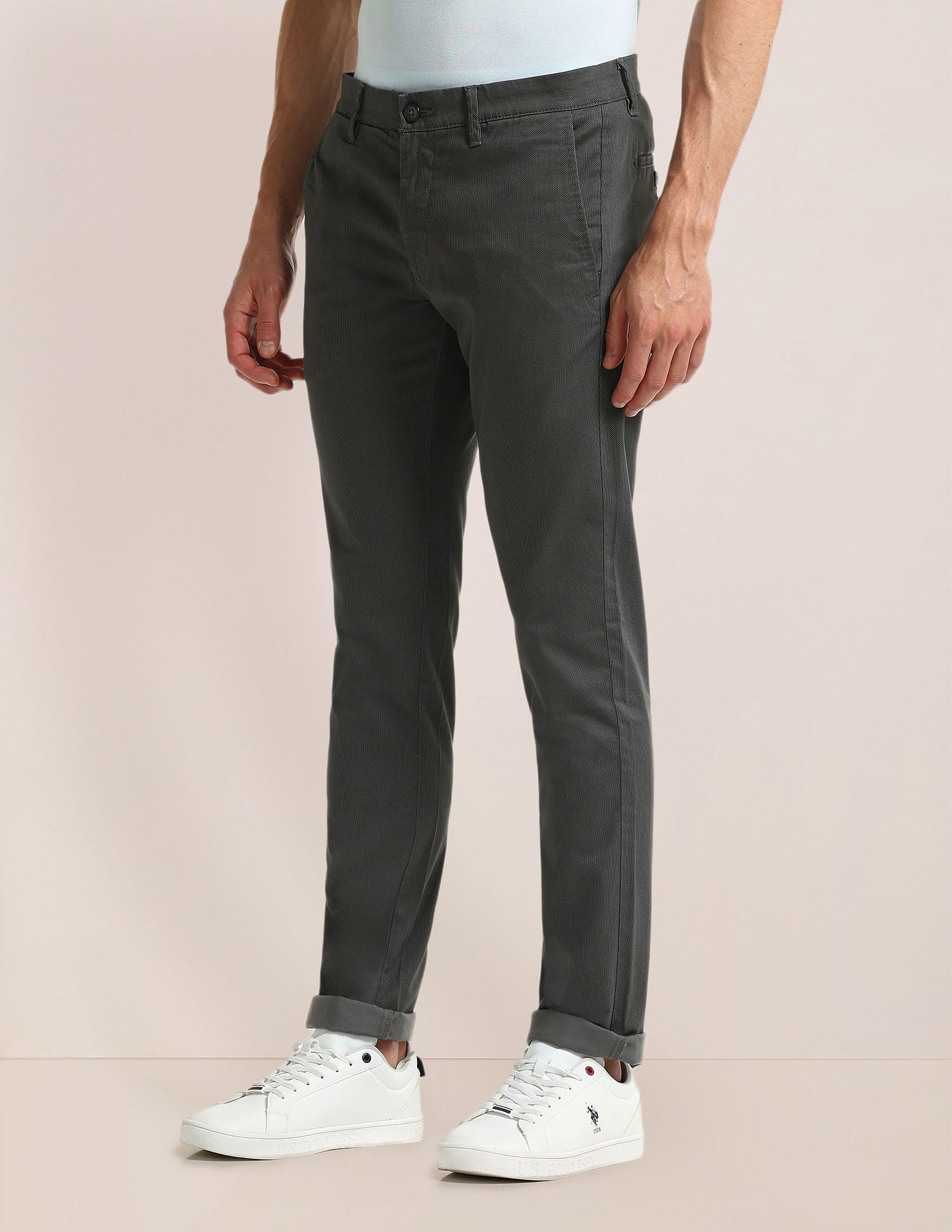 Denver Slim Fit Textured Trousers Charcoal-Grey - U.S. Polo Assn. India | Large