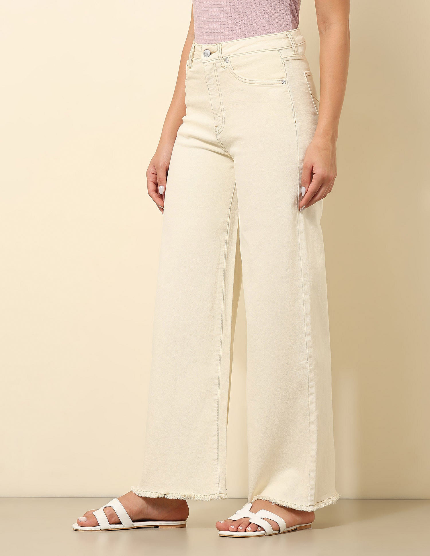 High Rise Ultra Wide Leg Fit Jeans Ecru - U.S. POLO ASSN. | Large