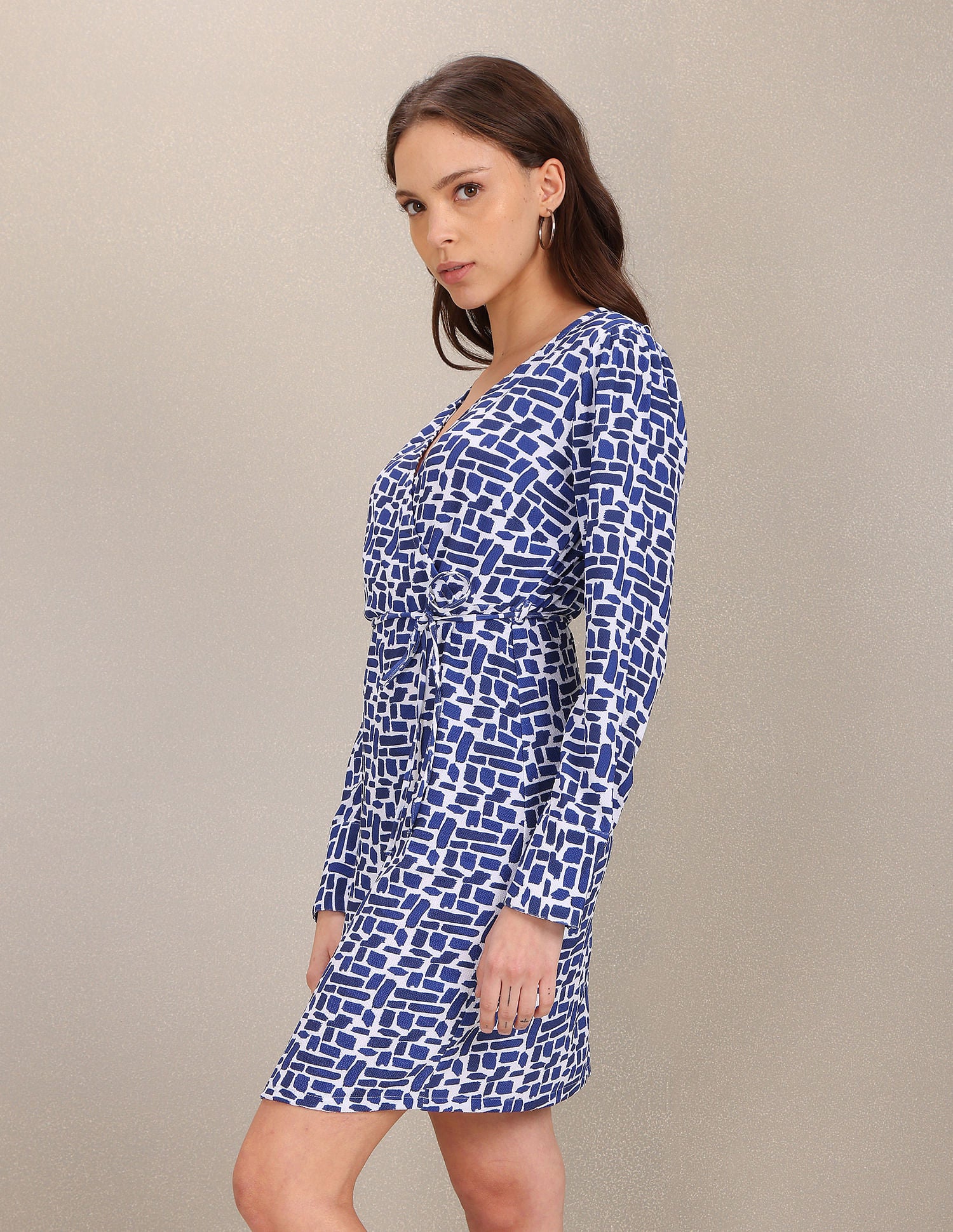 Geometric Print Fit And Flare Dress White and Blue - U.S. Polo Assn. India | Large
