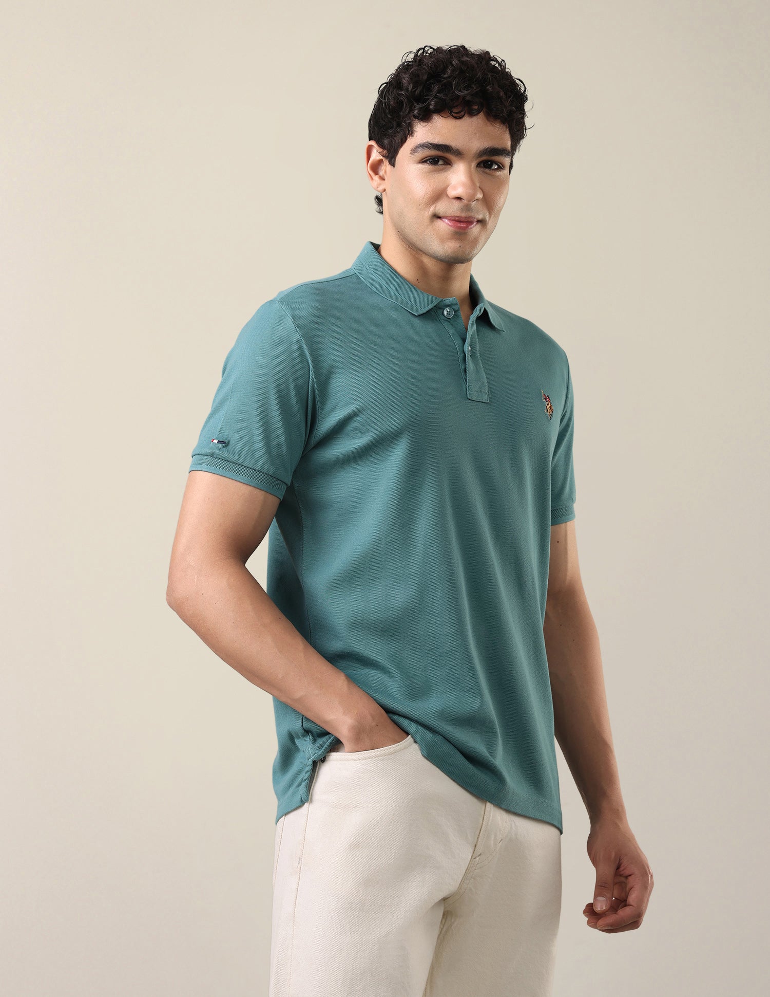 Vertical Striped Slim Fit Polo Shirt Aqua - U.S. Polo Assn. India | Large
