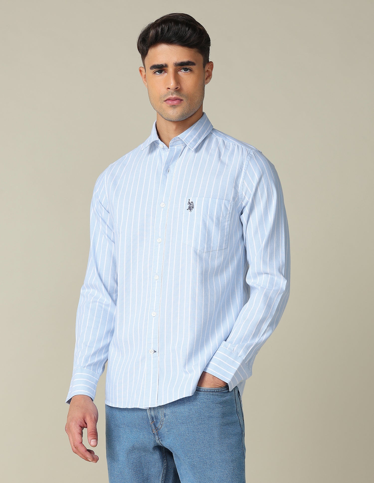 Vertical Striped Tailored Fit Shirt Blue - U.S. POLO ASSN. | Large
