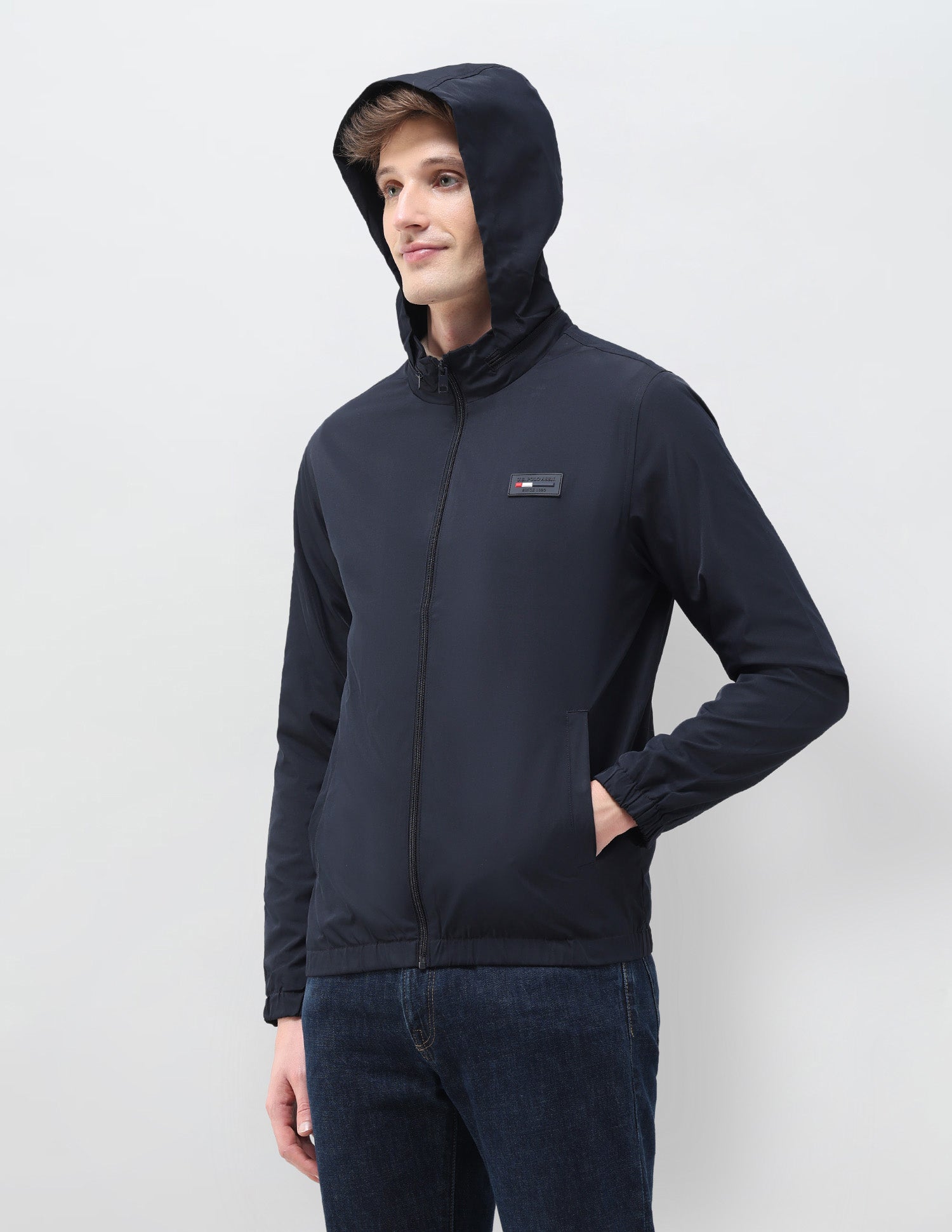 Regular Fit Solid Packable Hood Jacket Navy - U.S. Polo Assn. India | Large