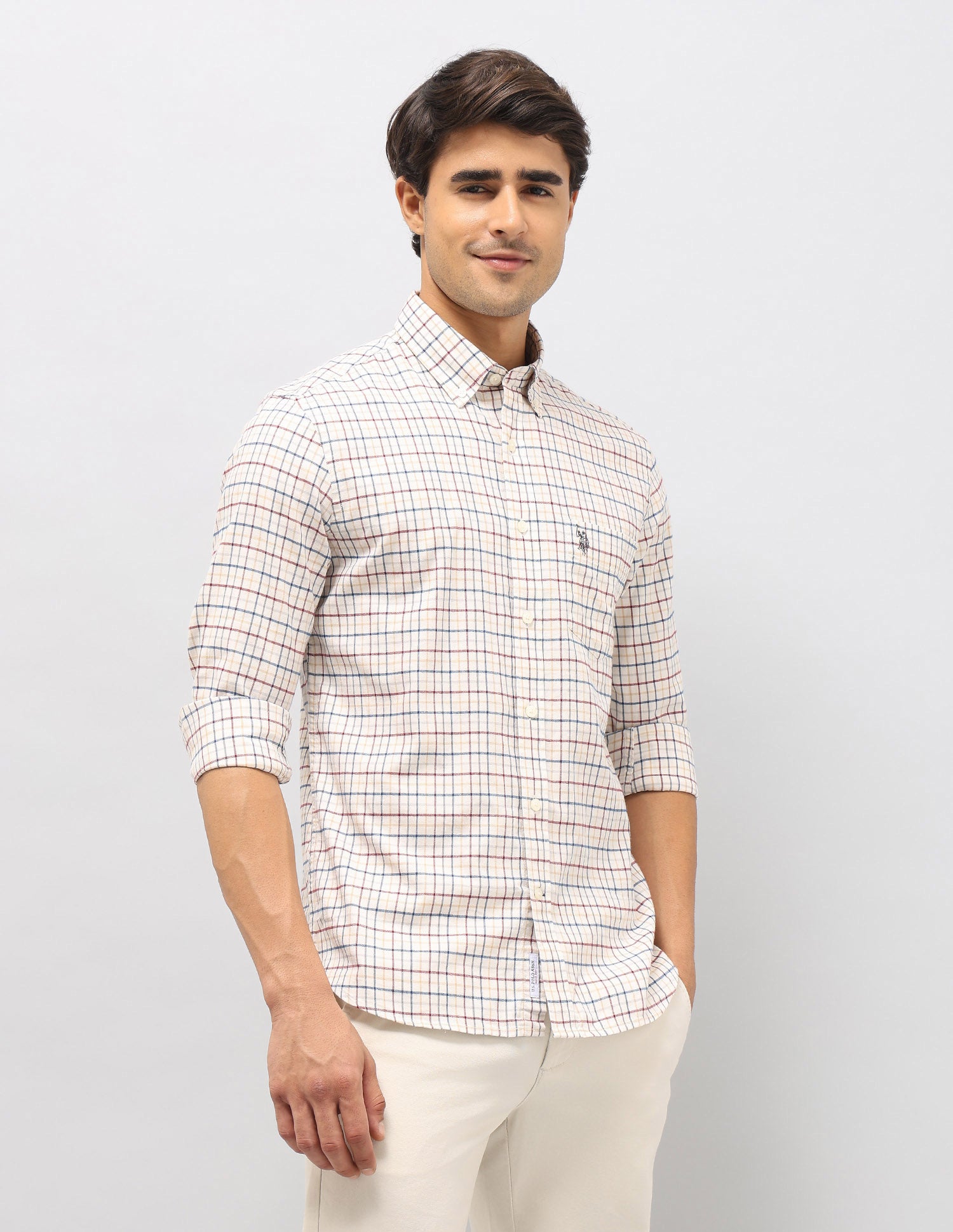 Graph Checked Twill Shirt Ivory - U.S. POLO ASSN. | Large