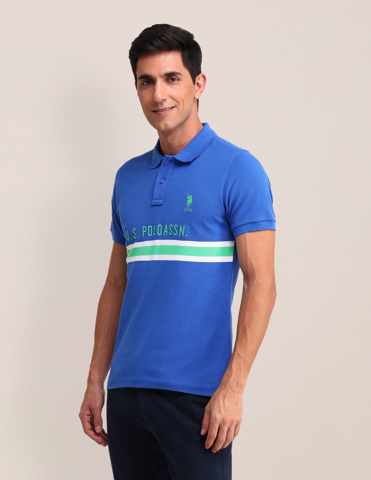 Horizontal Striped Slim Fit Polo Shirt Blue - U.S. Polo Assn. India | Large