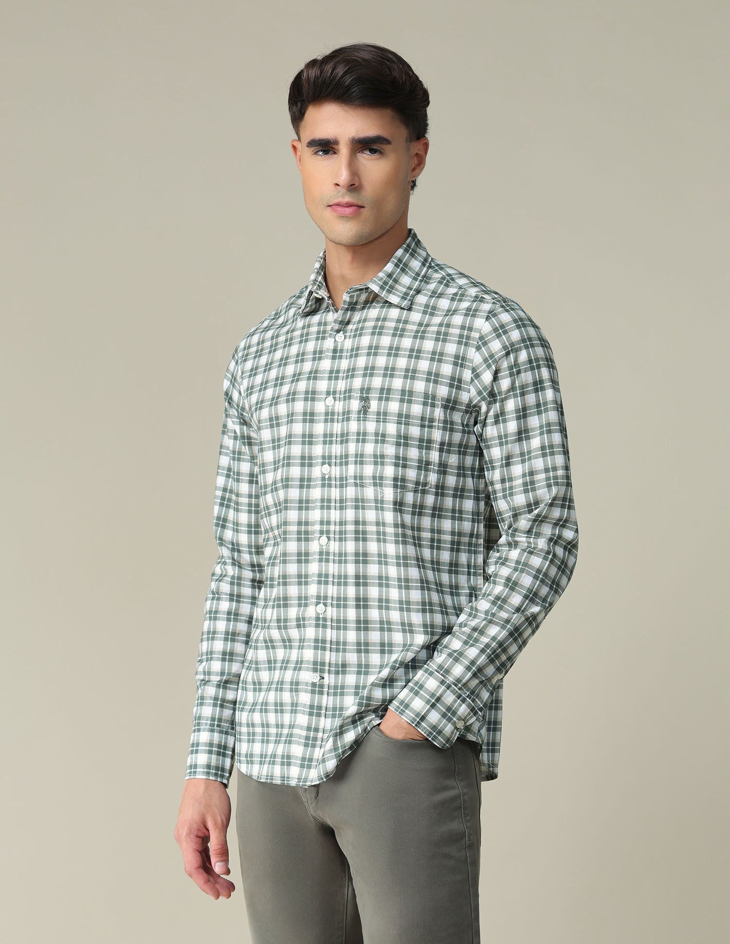 Pure Cotton Tartan Check Shirt Olive - U.S. POLO ASSN. | Large