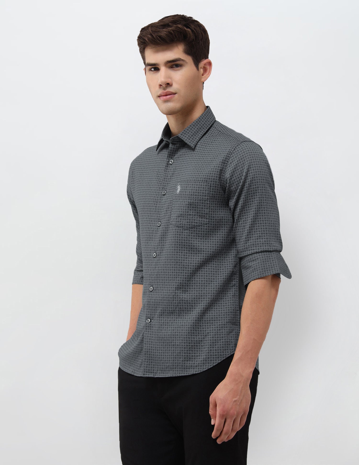 Geometric Printed Dobby Shirt Dark Grey - U.S. Polo Assn. India | Large
