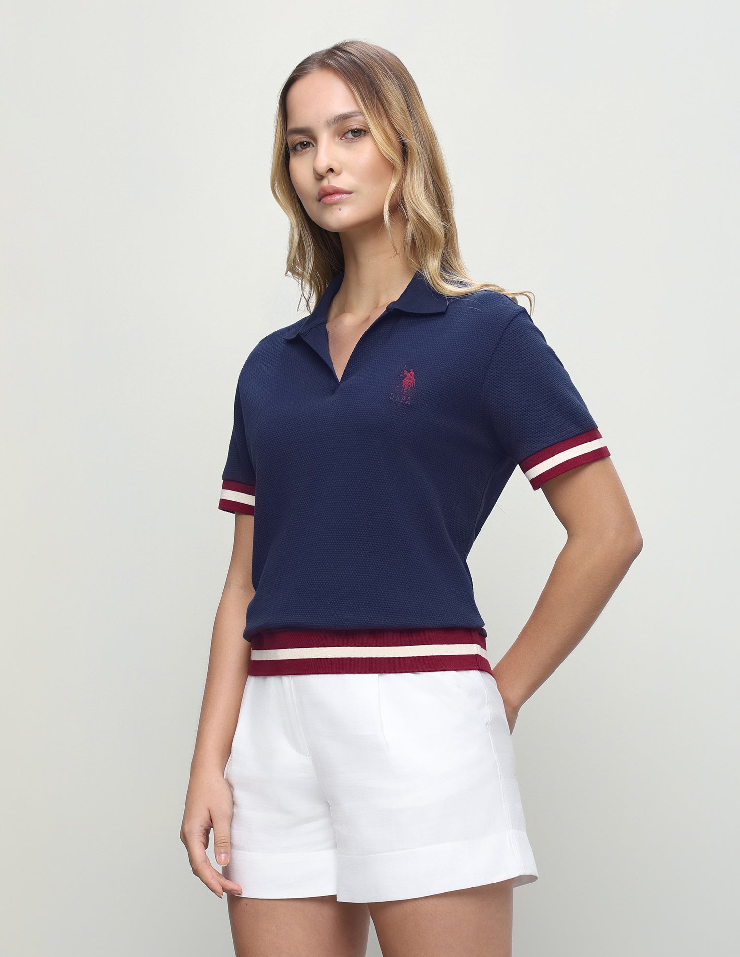 Textured Relaxed Fit Polo Shirt Dark Blue - U.S. Polo Assn. India | Large