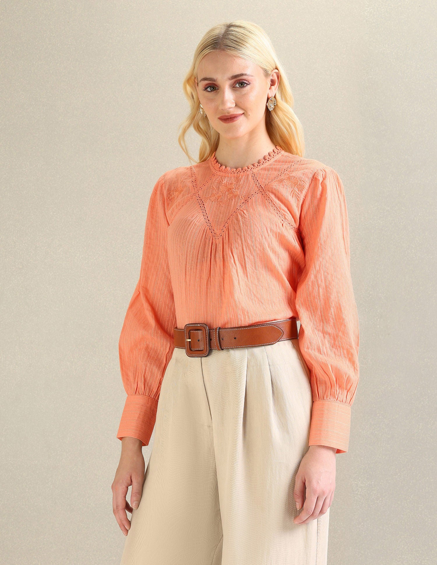 Lace Detail Cotton Top Peach - U.S. Polo Assn. India | Large