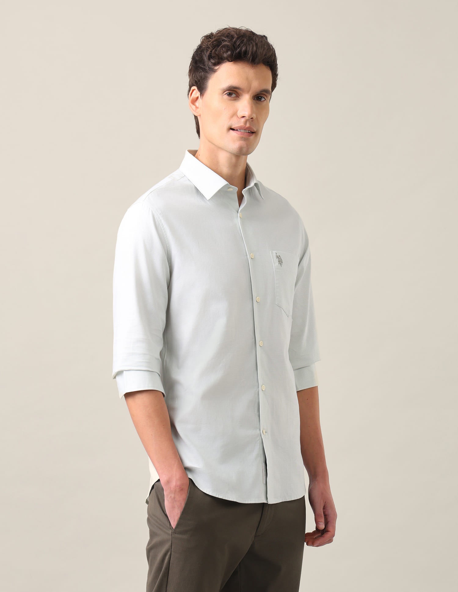 Solid Tailored Fit Shirt Light Green - U.S. Polo Assn. India | Large