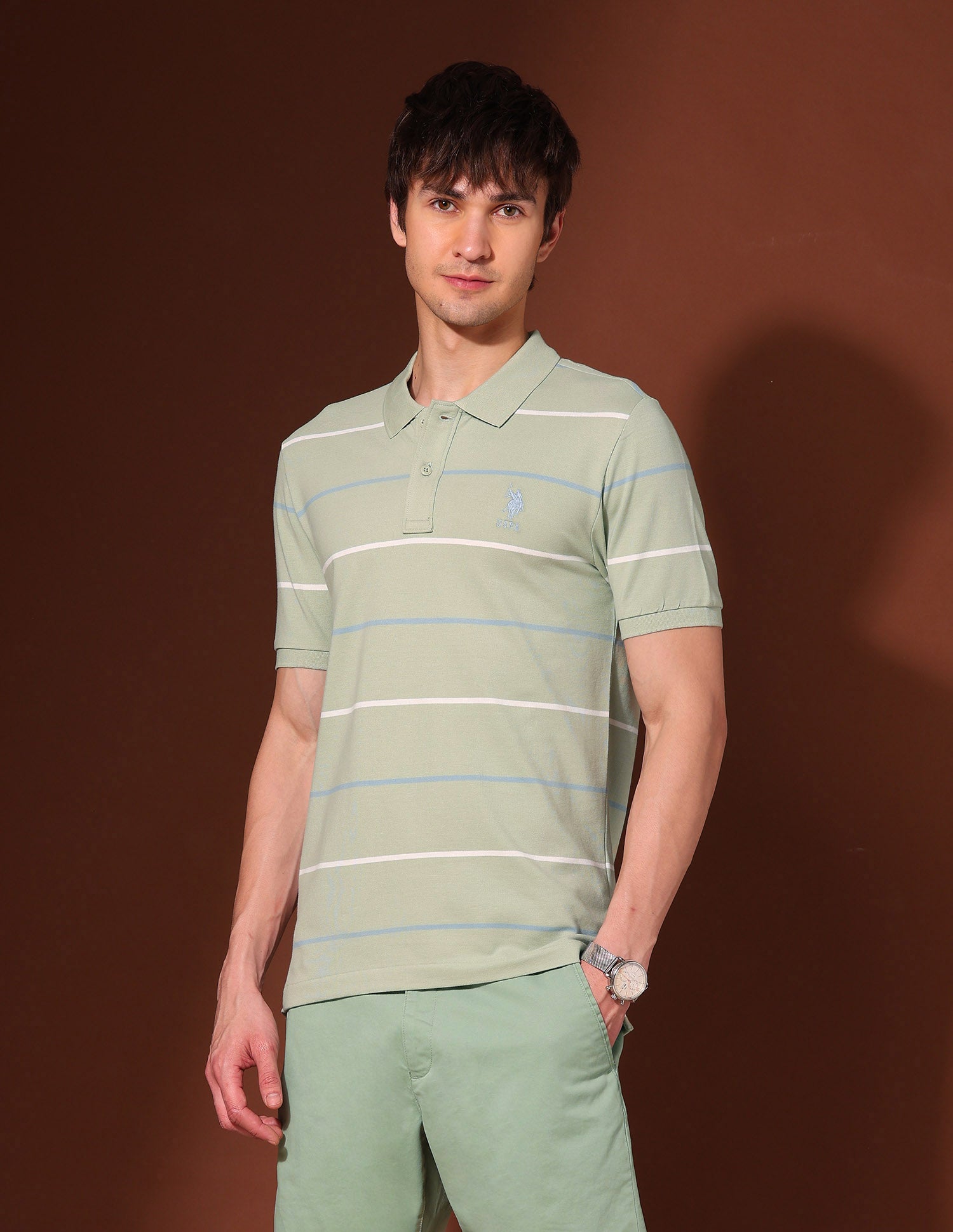 Horizontal Striped Working Holiday Polo Shirt Green - U.S. Polo Assn. India | Large