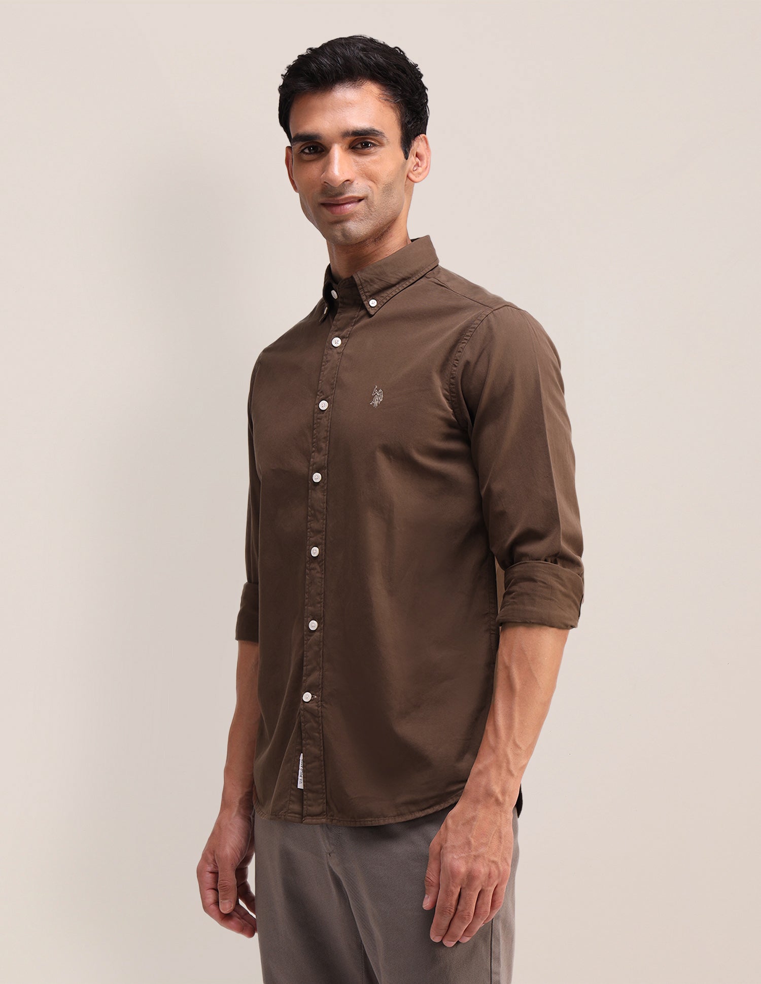 Solid Pattern Twill Shirt Brown - U.S. Polo Assn. India | Large