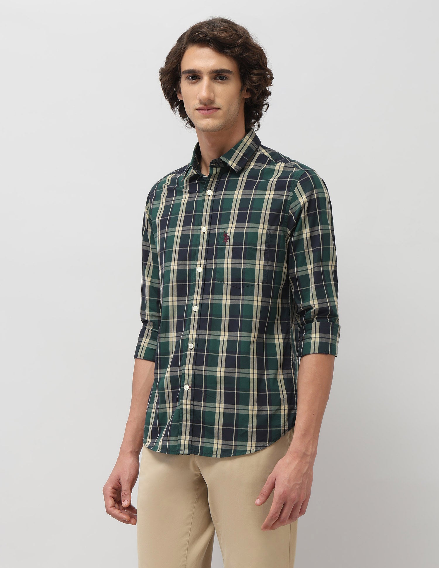 Grid Tattersall Checked Tailored Fit Shirt Navy - U.S. POLO ASSN. | Large