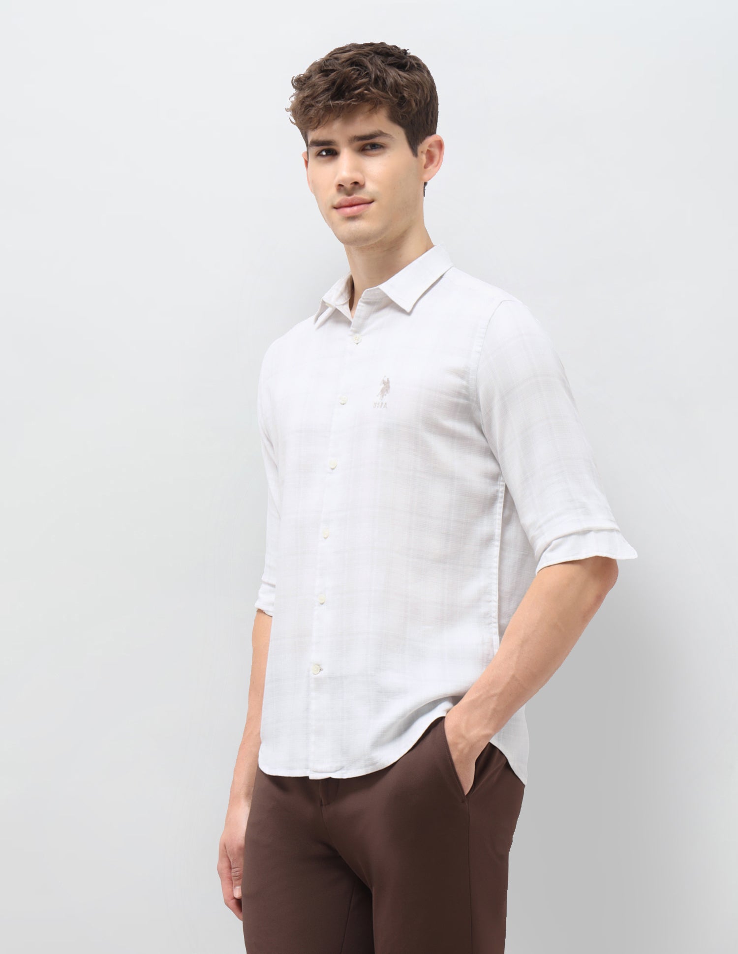 Tartan Checked Dobby Shirt Ecru - U.S. Polo Assn. India | Large