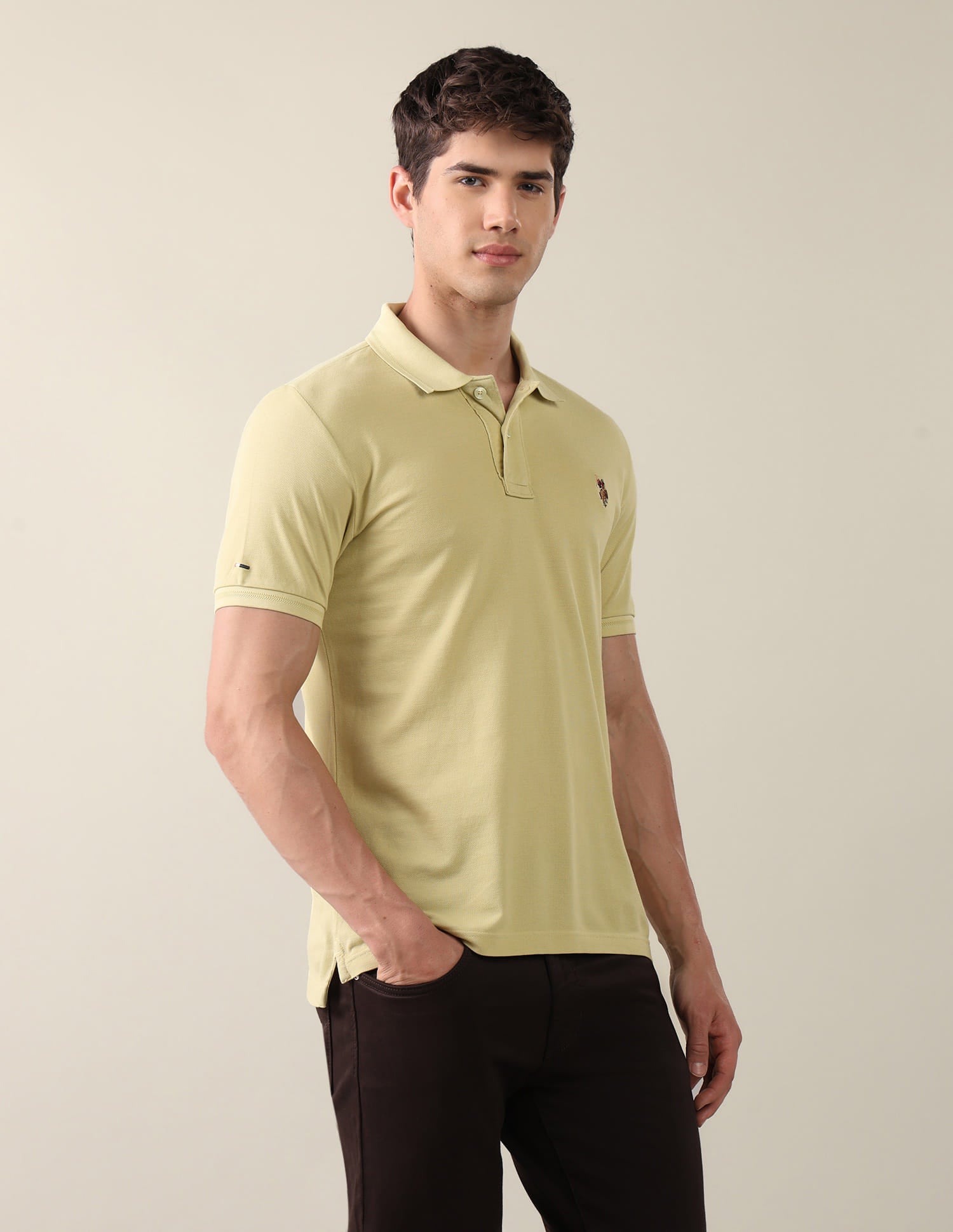 Solid Slim Fit Polo Shirt Yellow - U.S. Polo Assn. India | Large