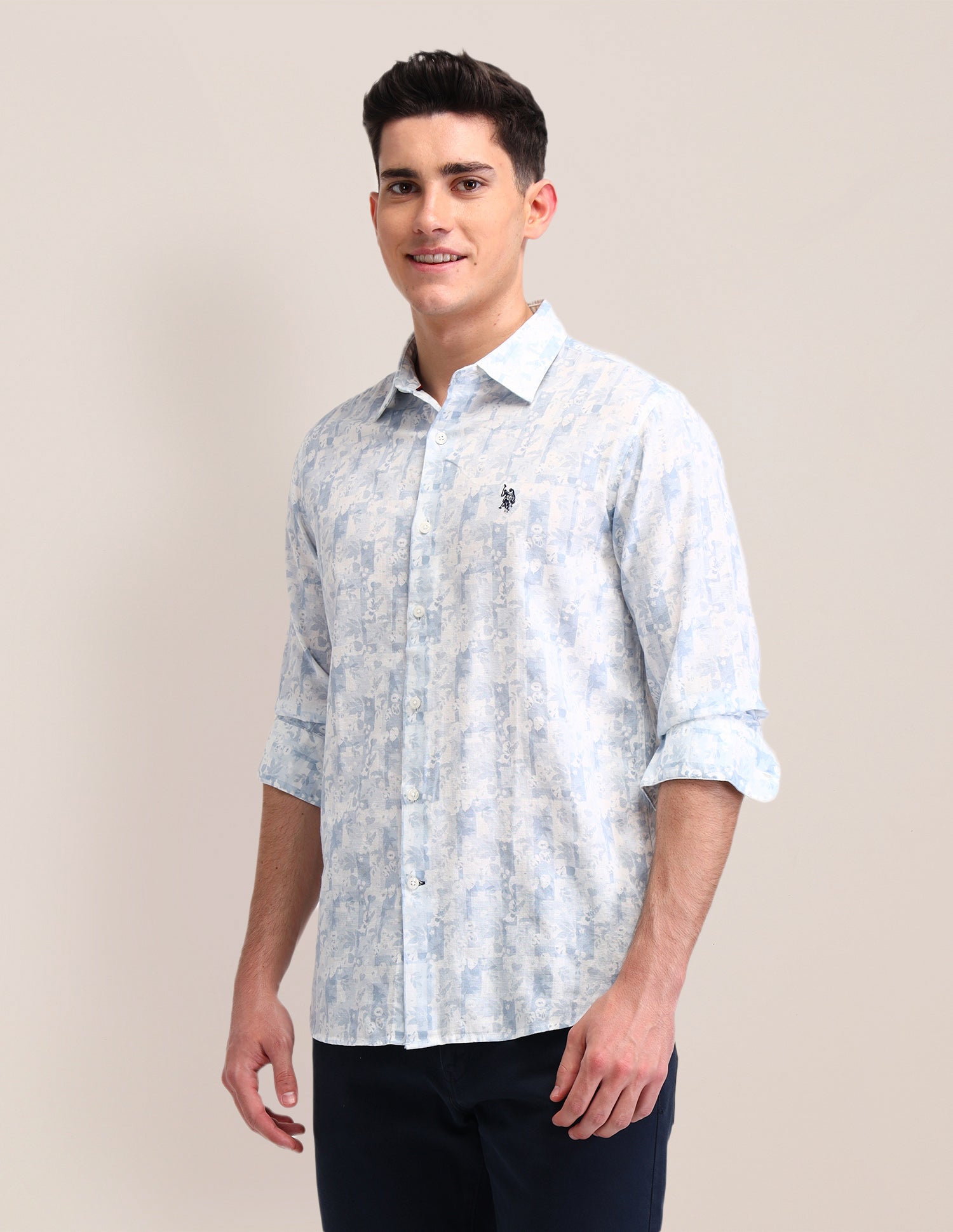 All-Over Printed Tailored Fit Shirt Blue - U.S. Polo Assn. India | Large