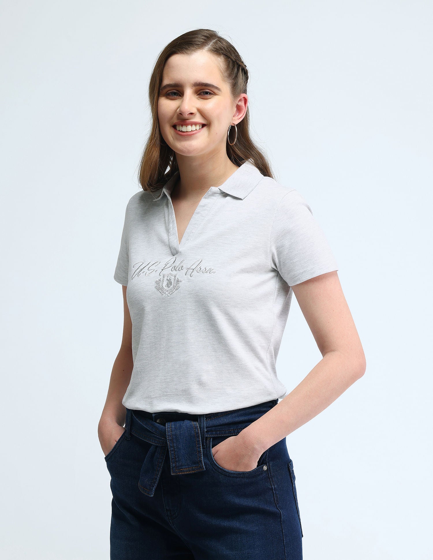 Brand Print Heathered Polo Shirt Grey - U.S. POLO ASSN. | Large