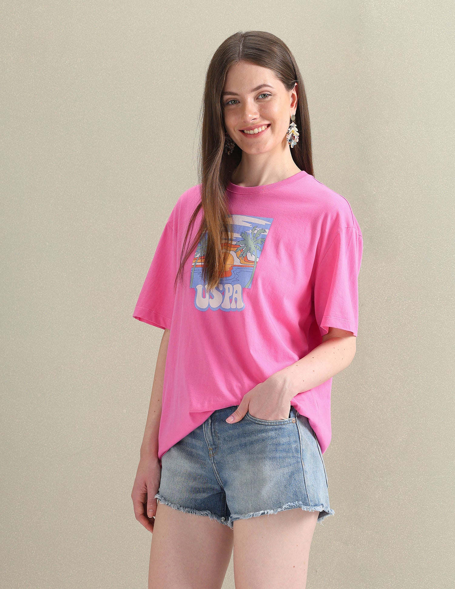 Graphic Print Boyfriend T-Shirt Pink - U.S. POLO ASSN. | Large