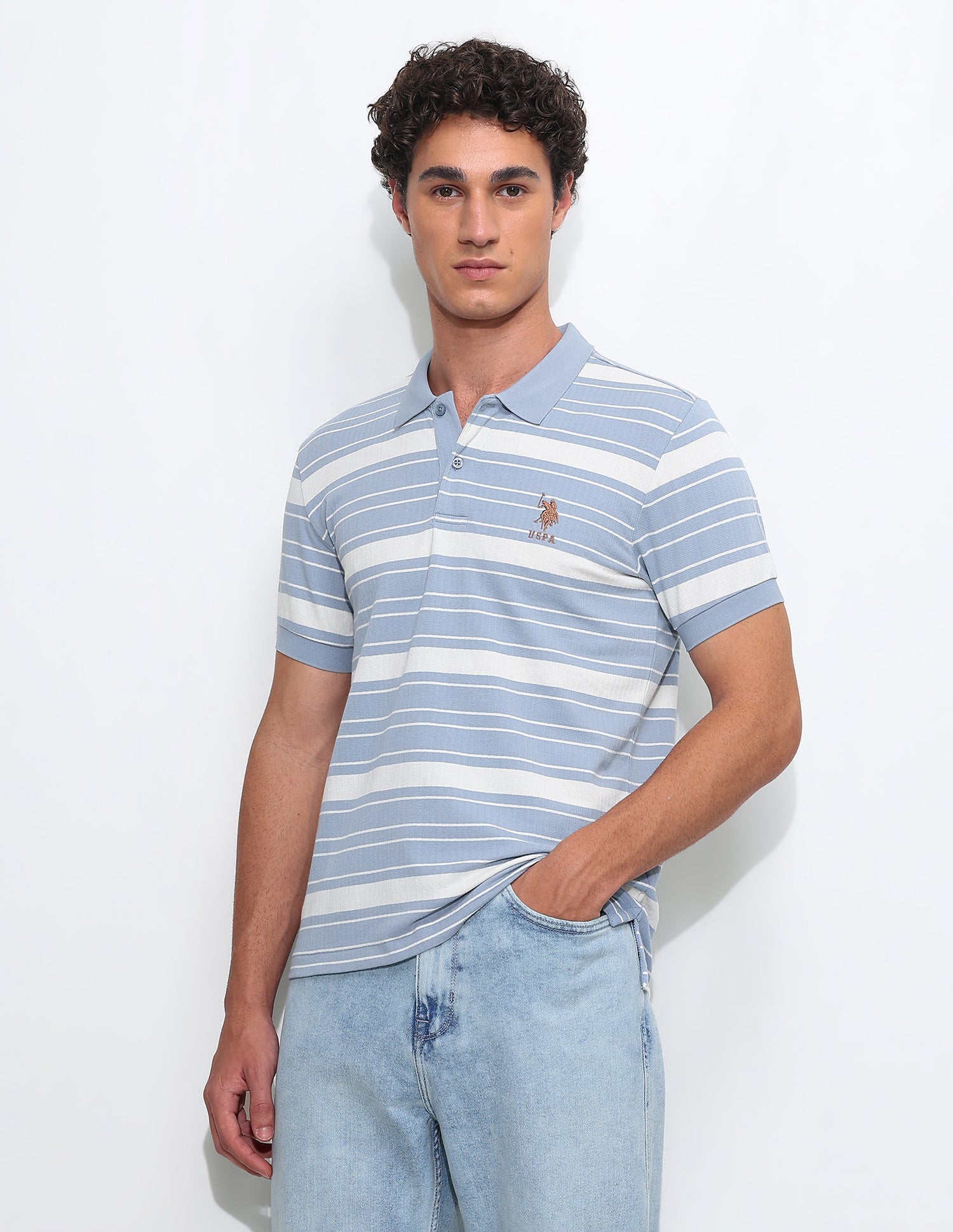 Horizontal Striped Slim Fit Polo Shirt Blue - U.S. Polo Assn. India | Large