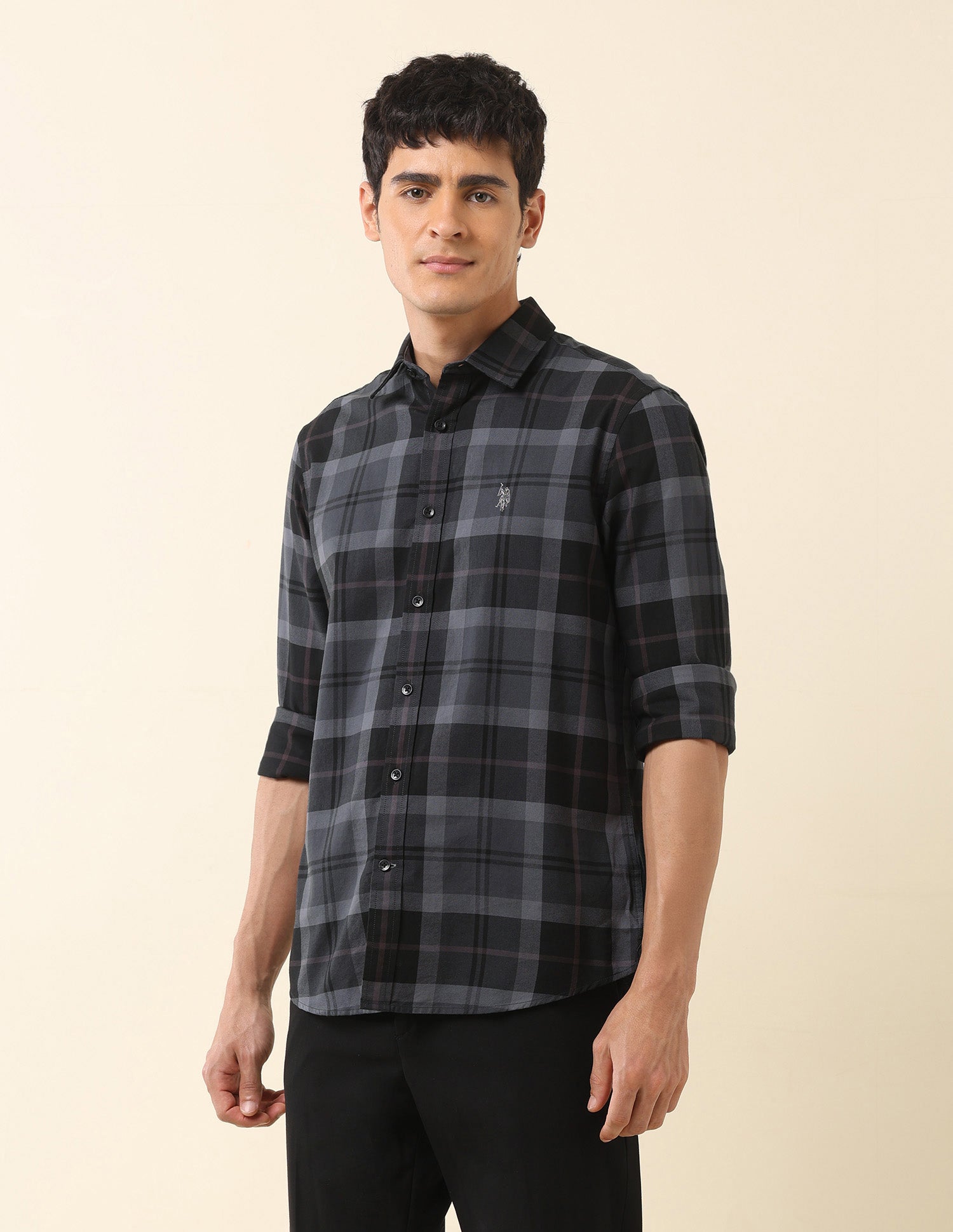Tartan Checked Pure Cotton Shirt Dark Grey - U.S. Polo Assn. India | Large