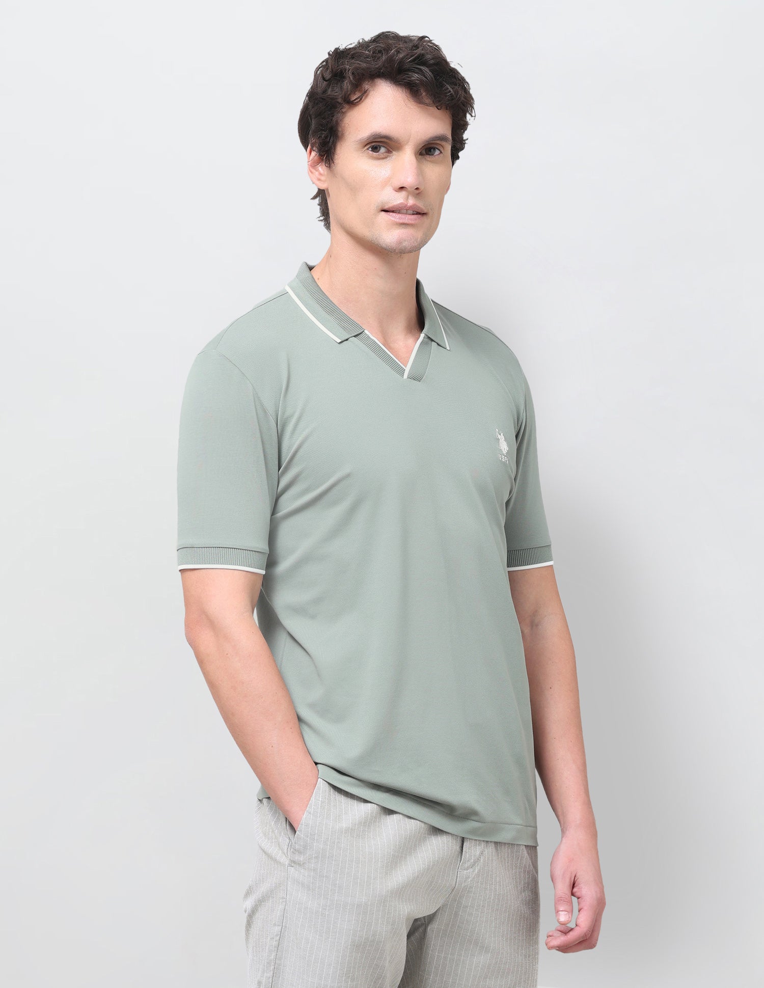 Solid Slim Fit Polo Shirt Light Green - U.S. Polo Assn. India | Large