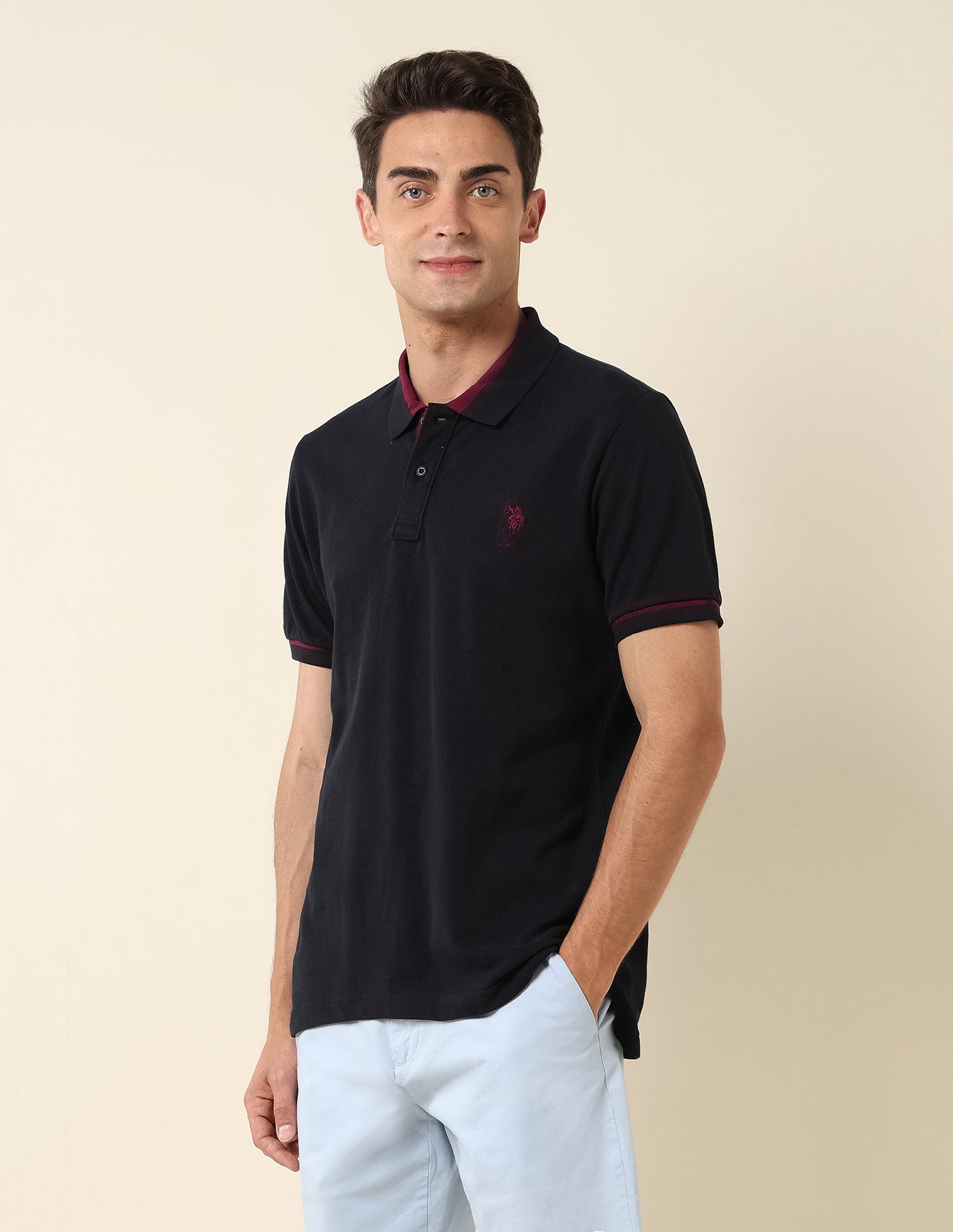Slim Fit Pure Cotton Polo Shirt Navy - U.S. Polo Assn. India | Large