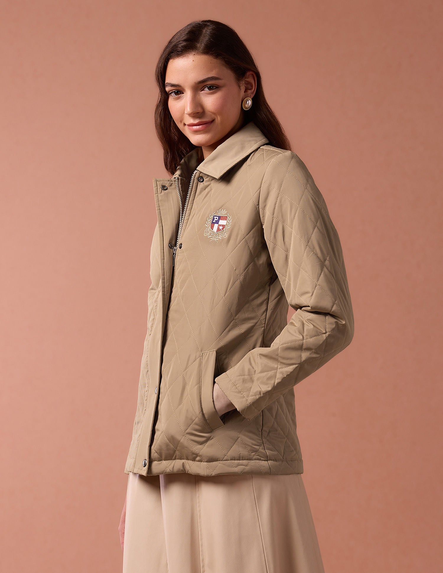 Hooded Solid Quilted Jacket Camel - U.S. POLO ASSN. | Large