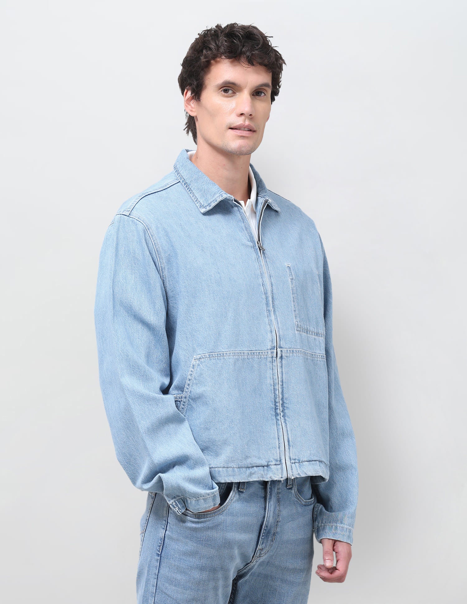Solid Regular Fit Denim Jacket Light Indigo - U.S. Polo Assn. India | Large