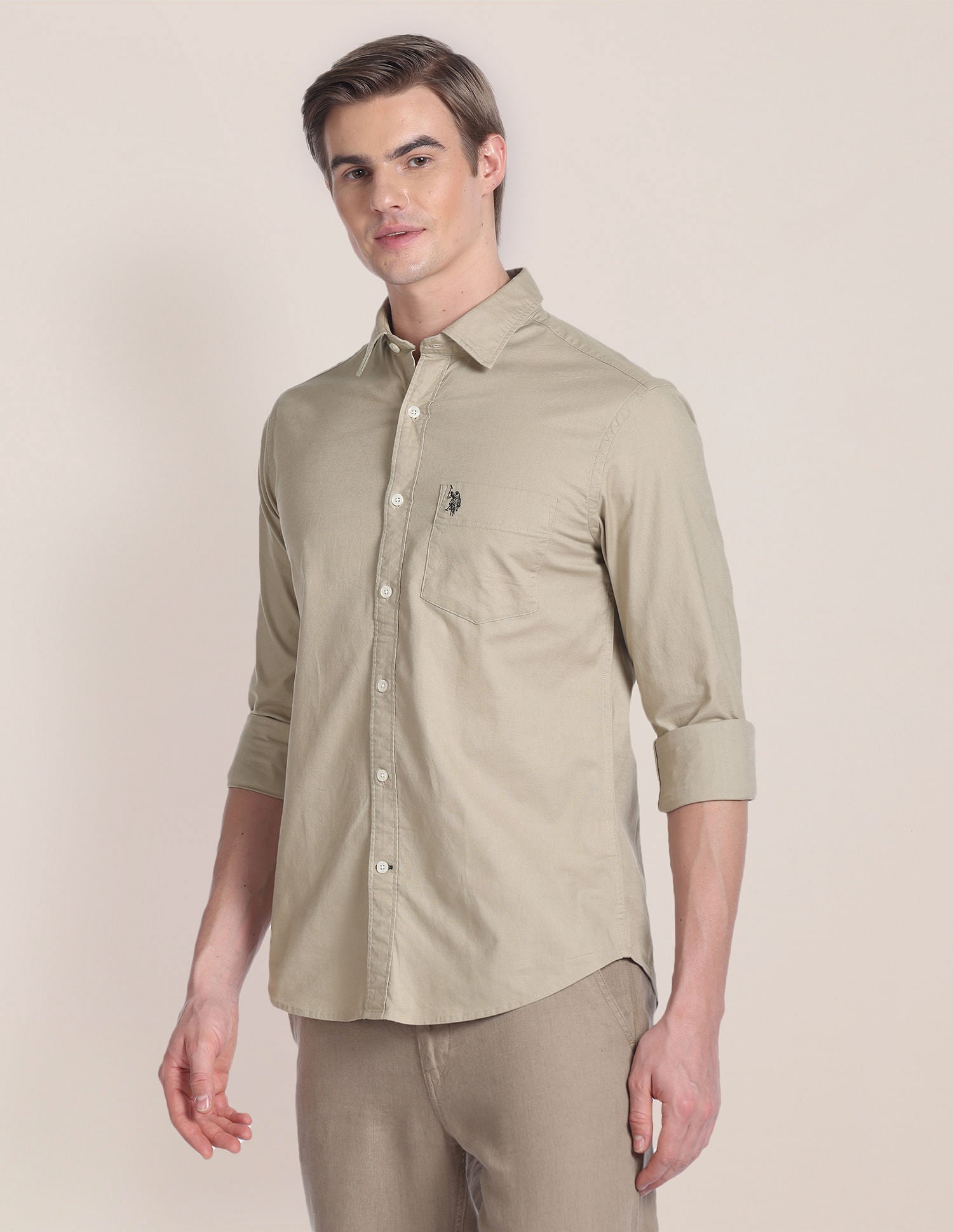 Solid Dobby Shirt Khaki - U.S. POLO ASSN. | Large