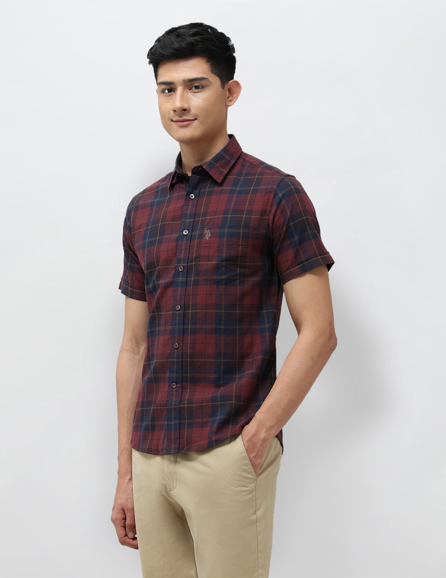 Tartan Checked Tailored Fit Shirt Maroon - U.S. POLO ASSN. | Large